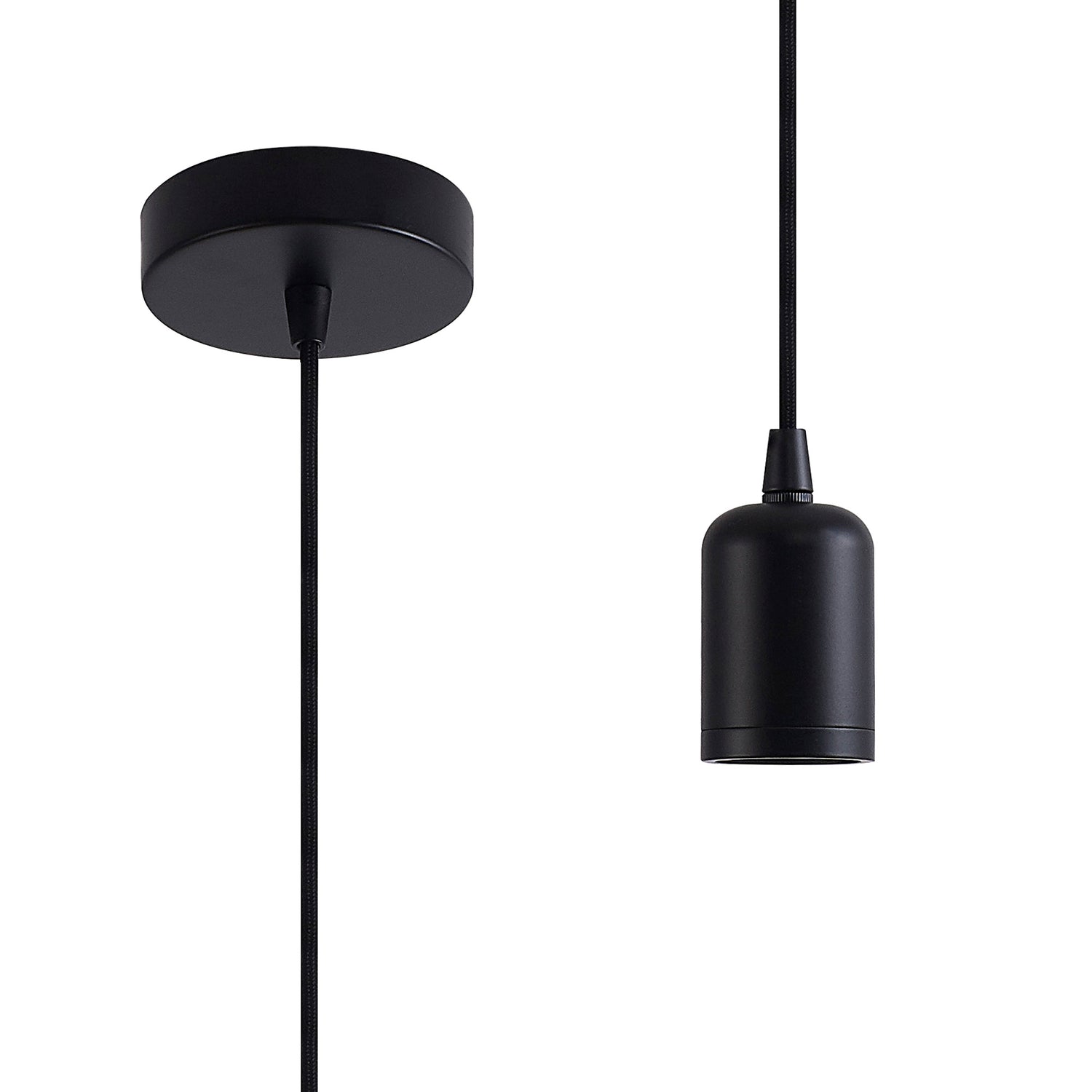 Robson 2m Suspension Kit 1 Light Black/Black Braided Cable, E27 Max 60W, c/w Ceiling Bracket & Deeper Shade Ring