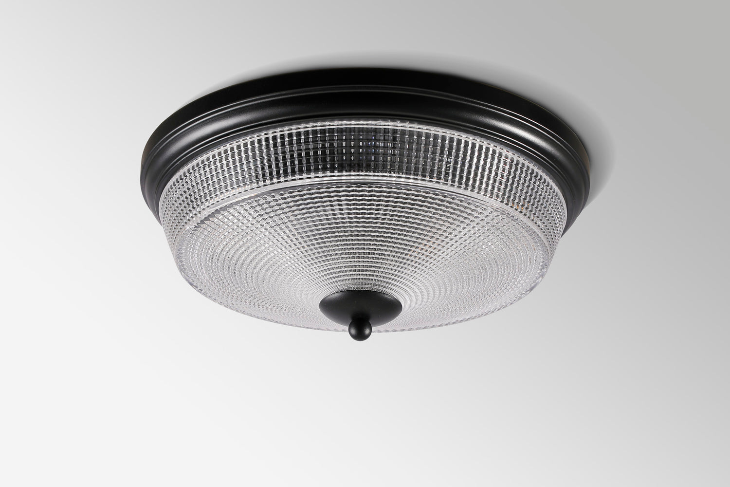 Gordon 2 Light E27 Flush Ceiling Light, IP44, Satin Black/Prismatic Glass