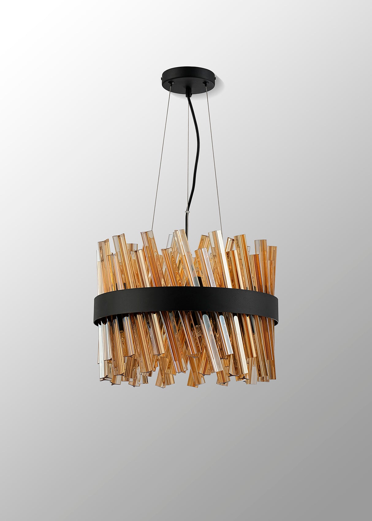 Melville 40cm 10 Light G9, Pendant Round, Satin Black / Amber