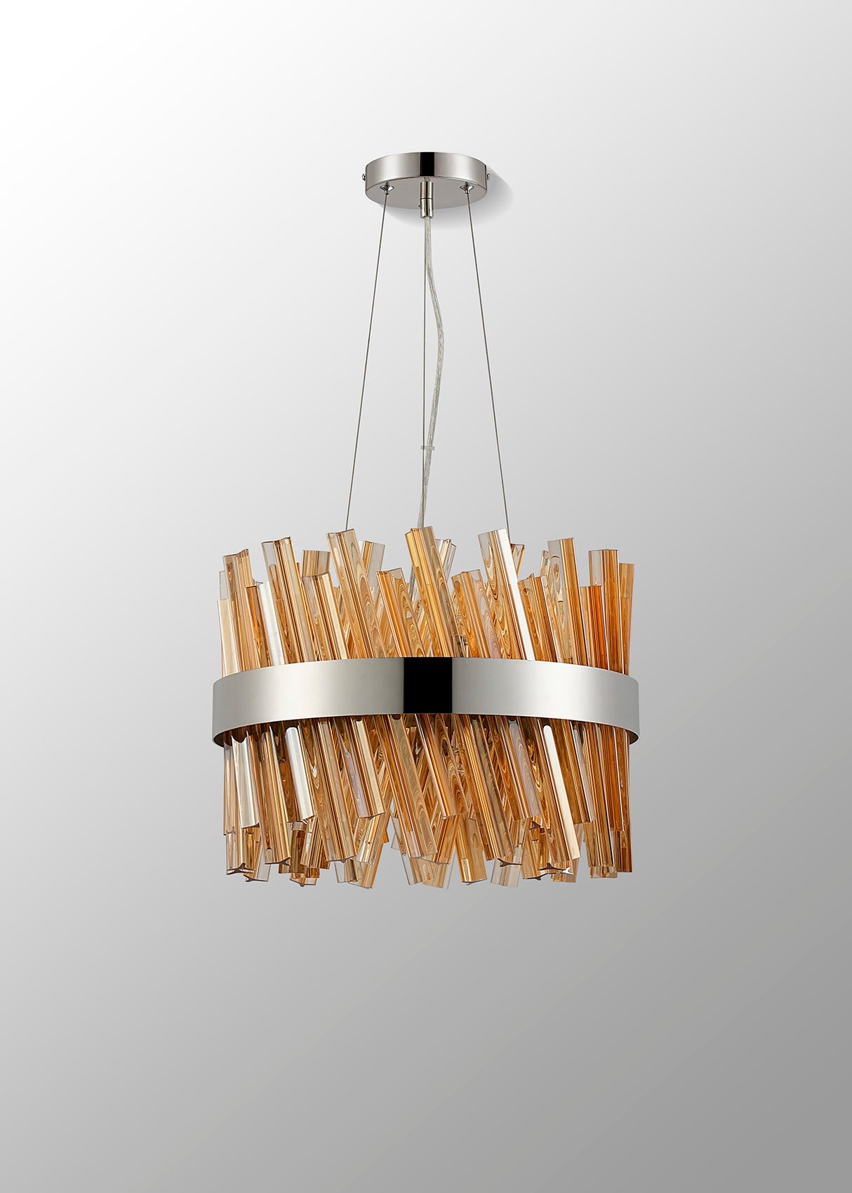 Melville 40cm 10 Light G9, Pendant Round, Polished Nickel / Amber