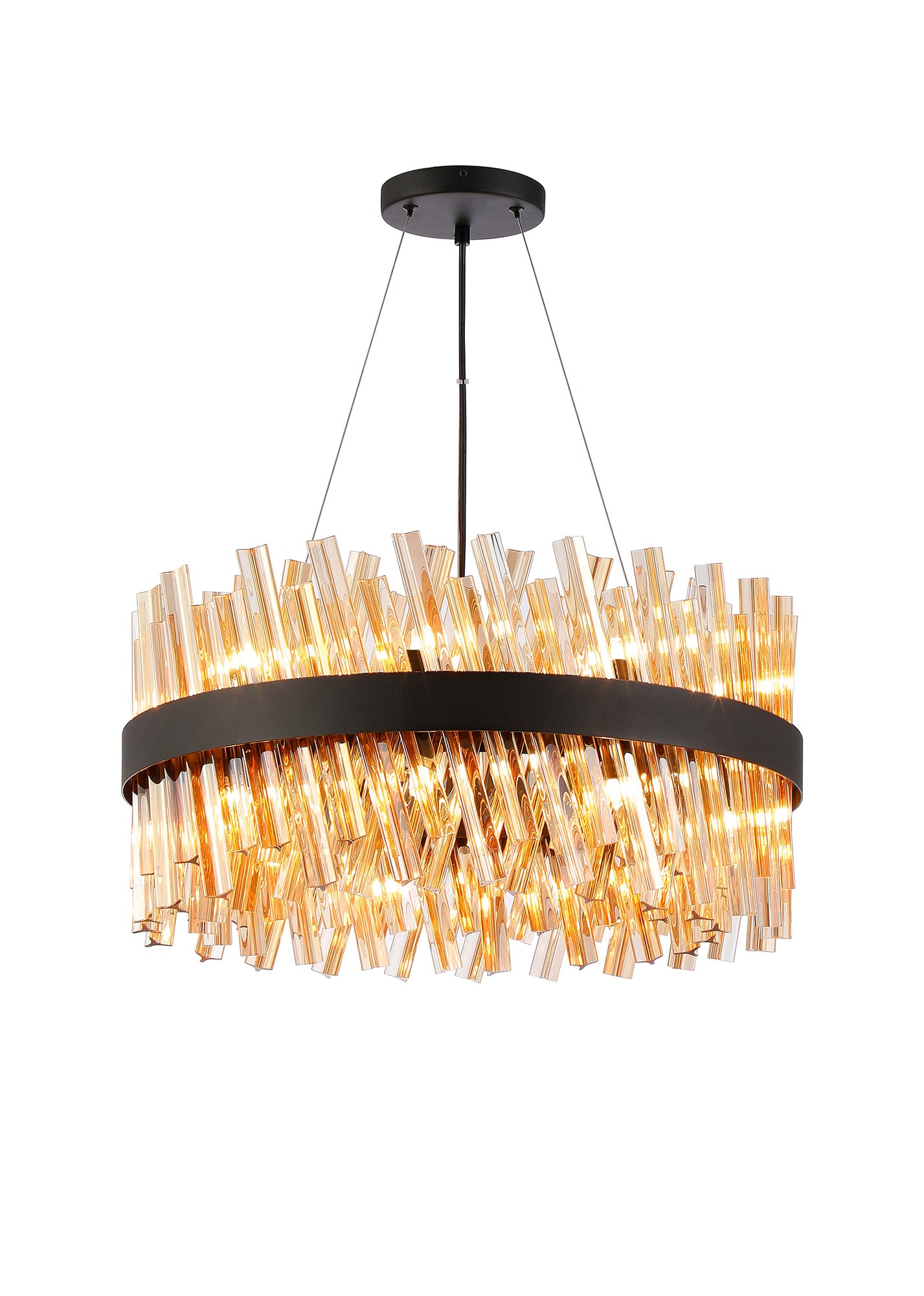 Melville 60cm 18 Light G9, Pendant Round, Satin Black / Amber Item Weight: 16.81kg