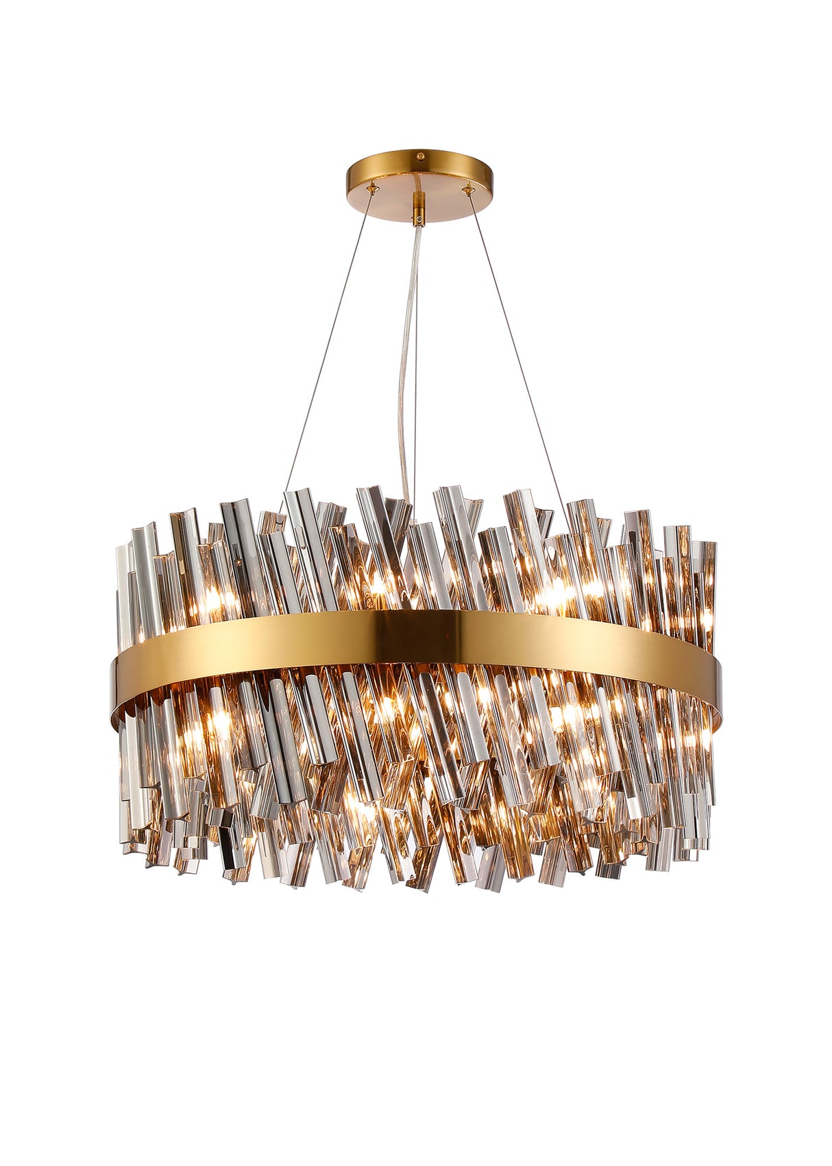 Melville 60cm 18 Light G9, Pendant Round, Brass / Smoke Item Weight: 16.81kg