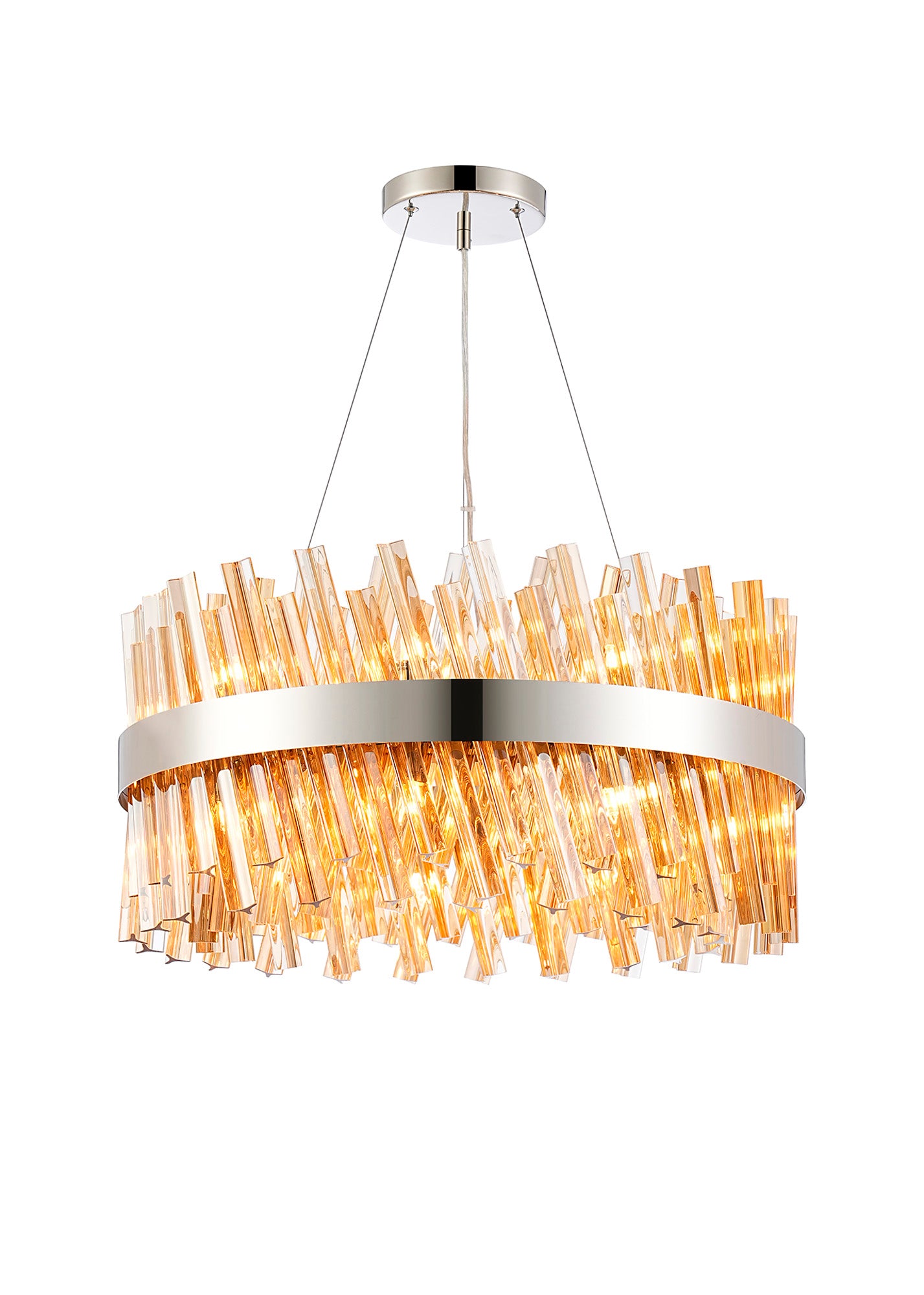 Melville 60cm 18 Light G9, Pendant Round, Polished Nickel / Amber Item Weight: 16.81kg