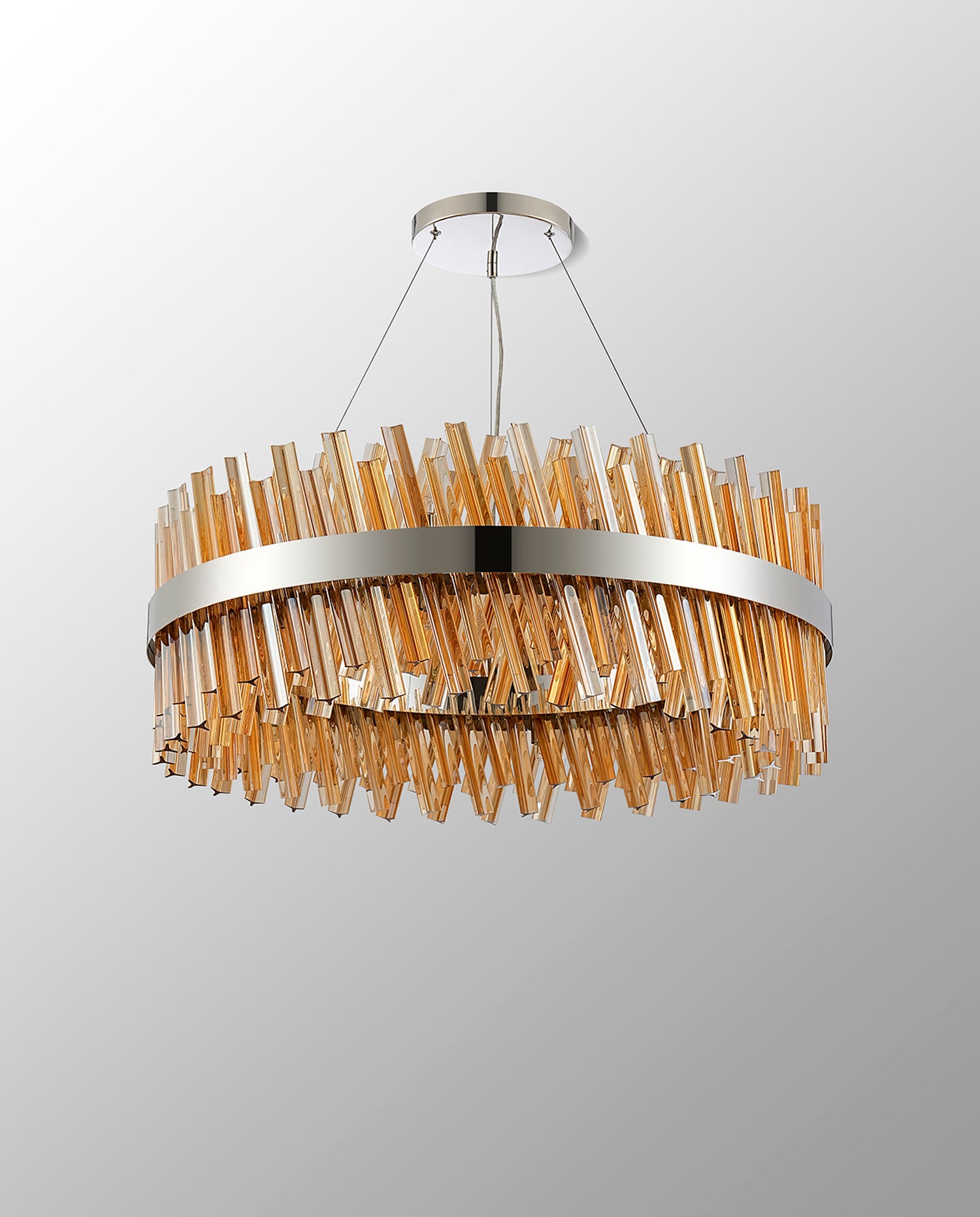 Melville 80cm 24 Light G9, Pendant Round, Polished Nickel / Amber Item Weight: 23.13kg