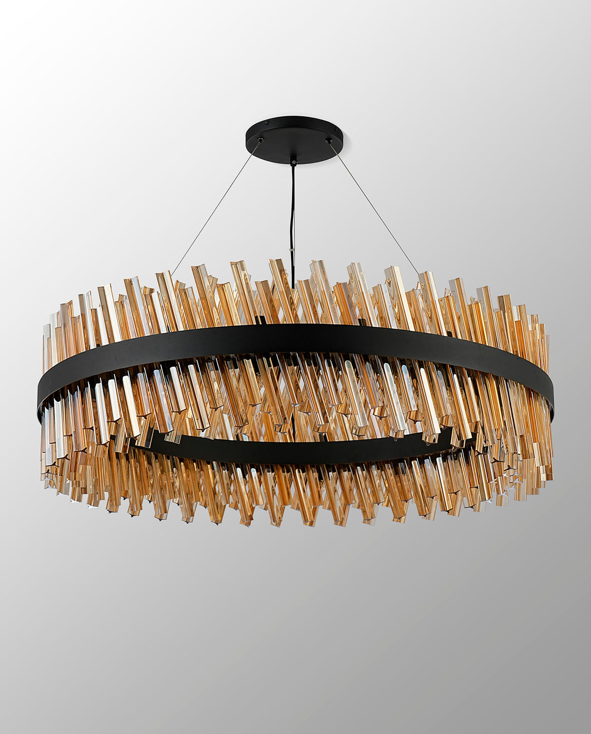 Melville 1m 32 Light G9, Pendant Round, Satin Black / Amber Item Weight: 29.51kg