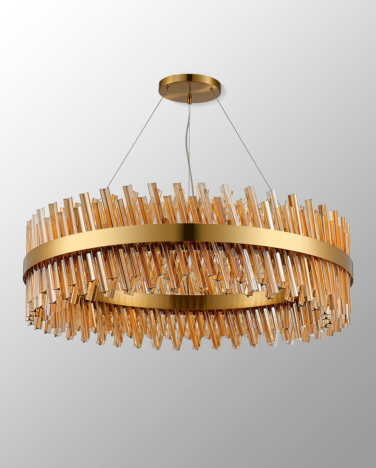 Melville 1m 32 Light G9, Pendant Round, Brass / Amber Item Weight: 29.51kg