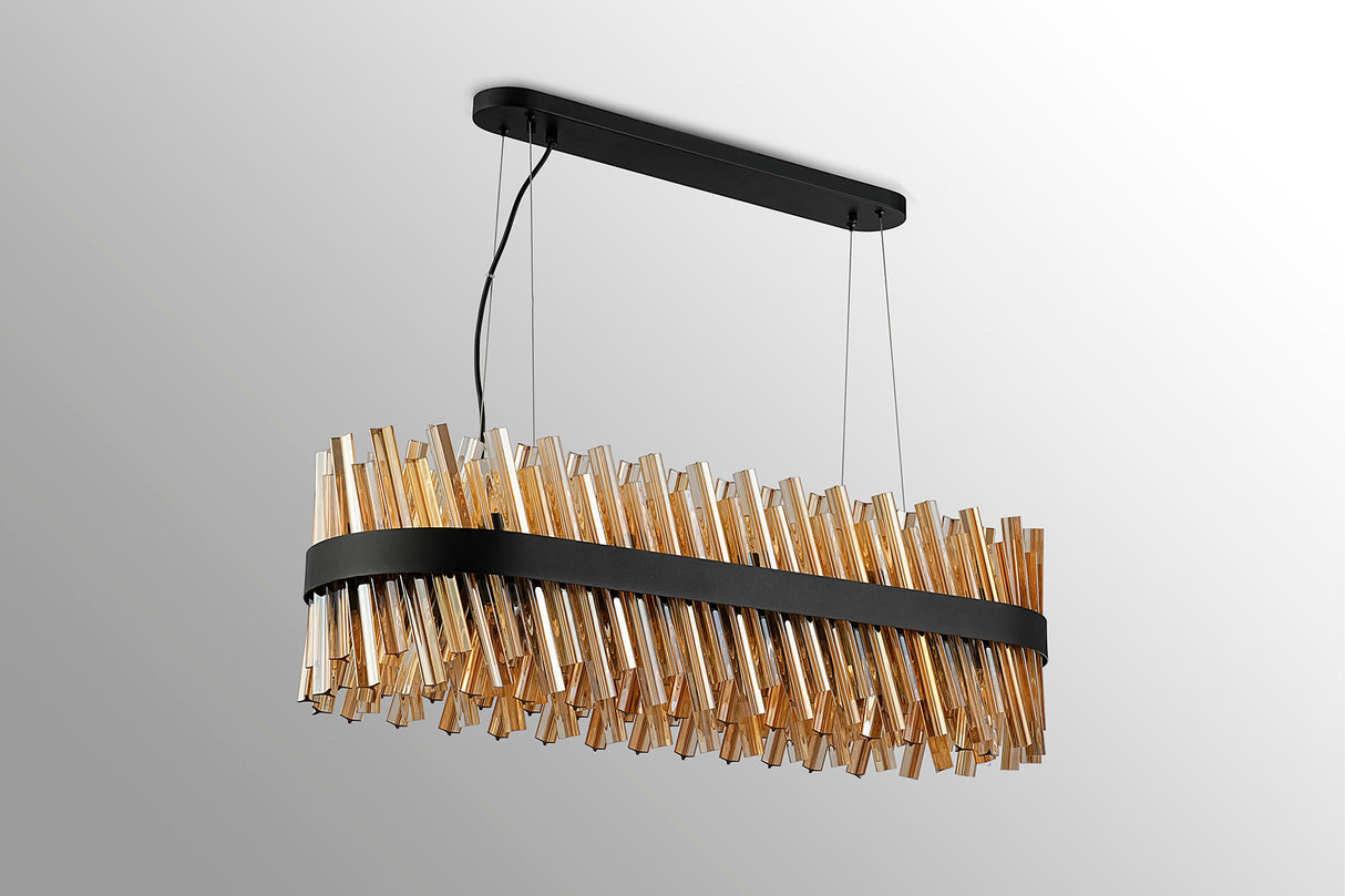 Melville 1m 24 Light G9, Pendant Oblong, Satin Black / Amber Item Weight: 22.65kg