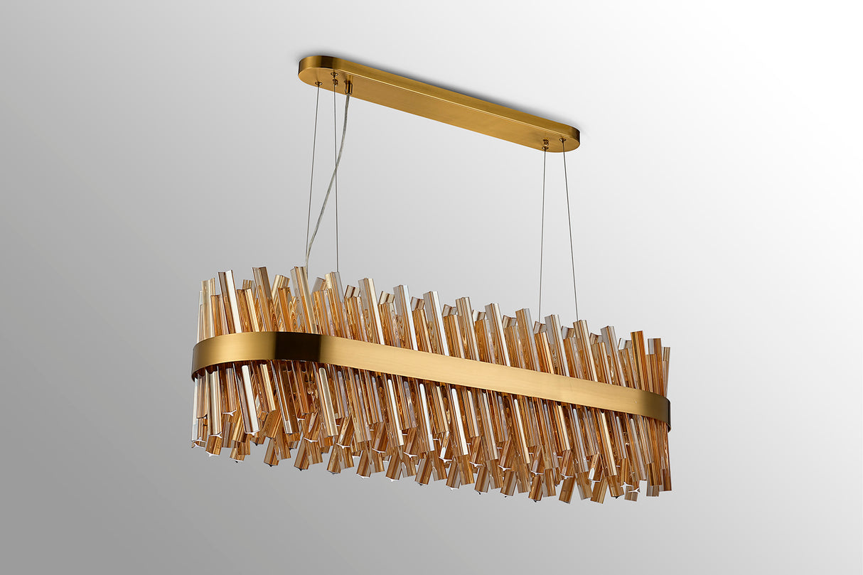 Melville 1m 24 Light G9, Pendant Oblong, Brass / Amber Item Weight: 22.65kg
