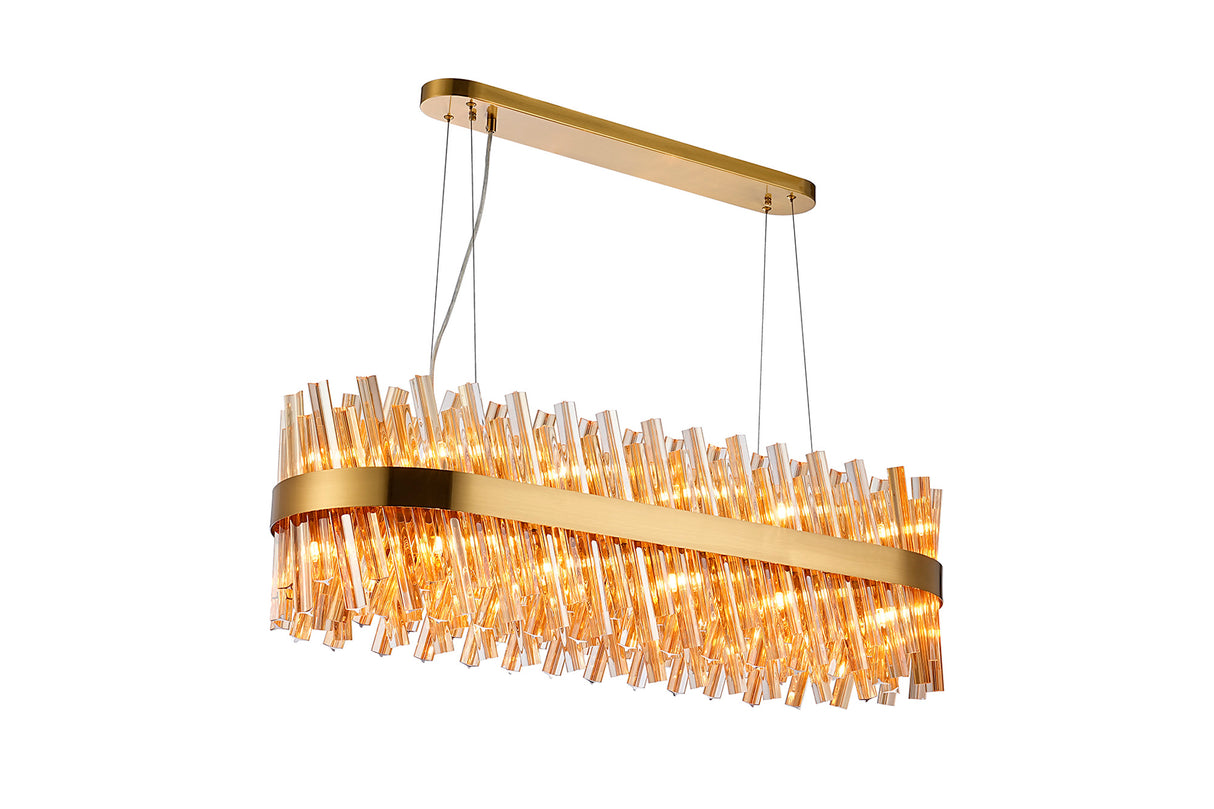 Melville 1m 24 Light G9, Pendant Oblong, Brass / Amber Item Weight: 22.65kg