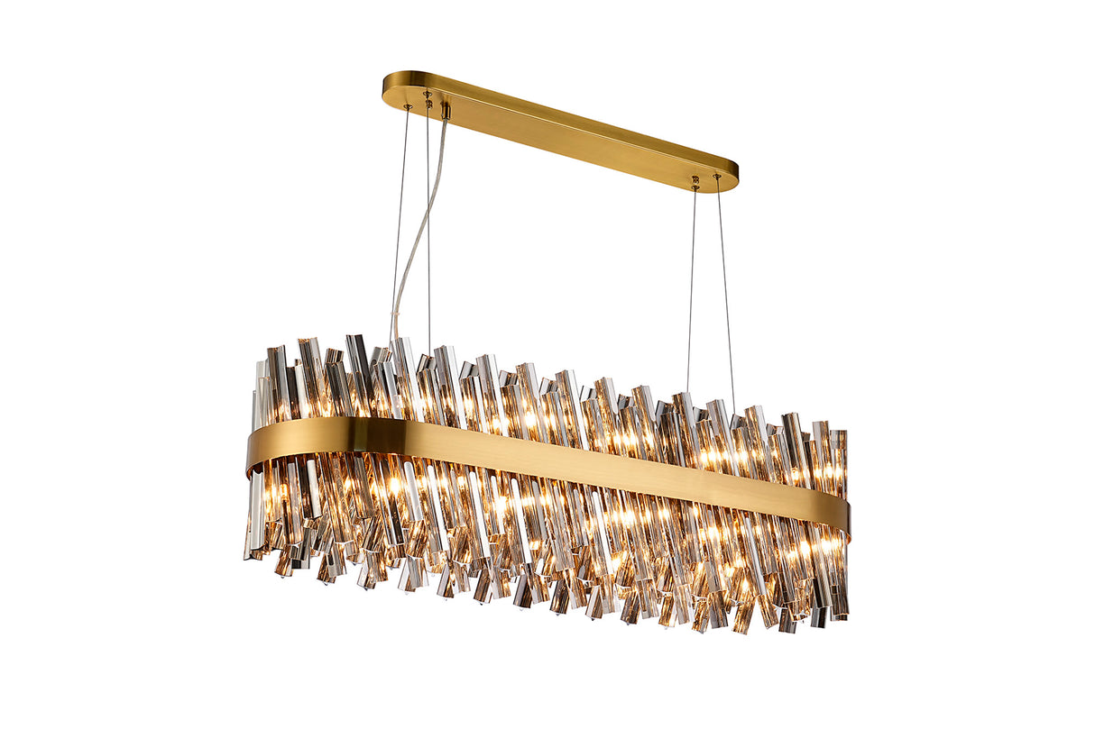 Melville 1m 24 Light G9, Pendant Oblong, Brass / Smoke Item Weight: 22.65kg