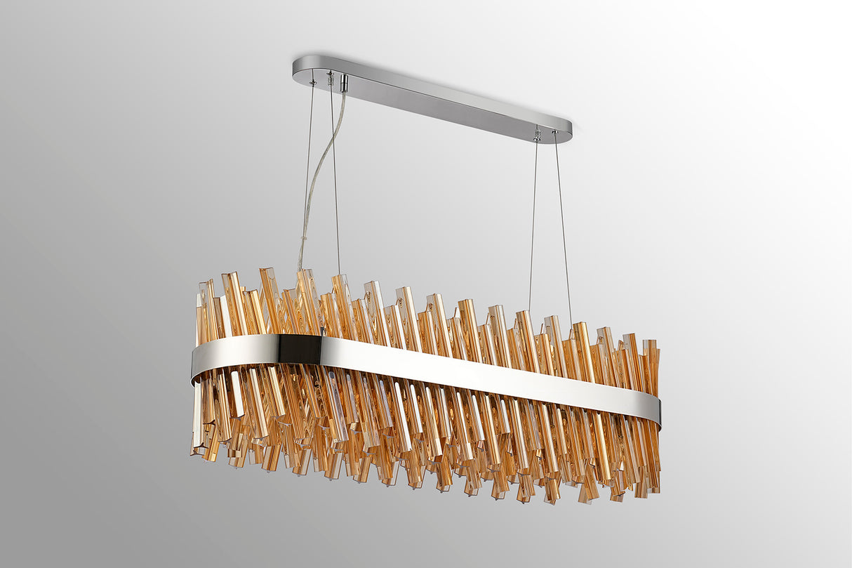 Melville 1m 24 Light G9, Pendant Oblong, Polished Nickel / Amber Item Weight: 22.65kg