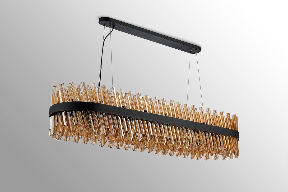 Melville 1.5m 36 Light G9, Pendant Oblong, Satin Black / Amber Item Weight: 33.98kg