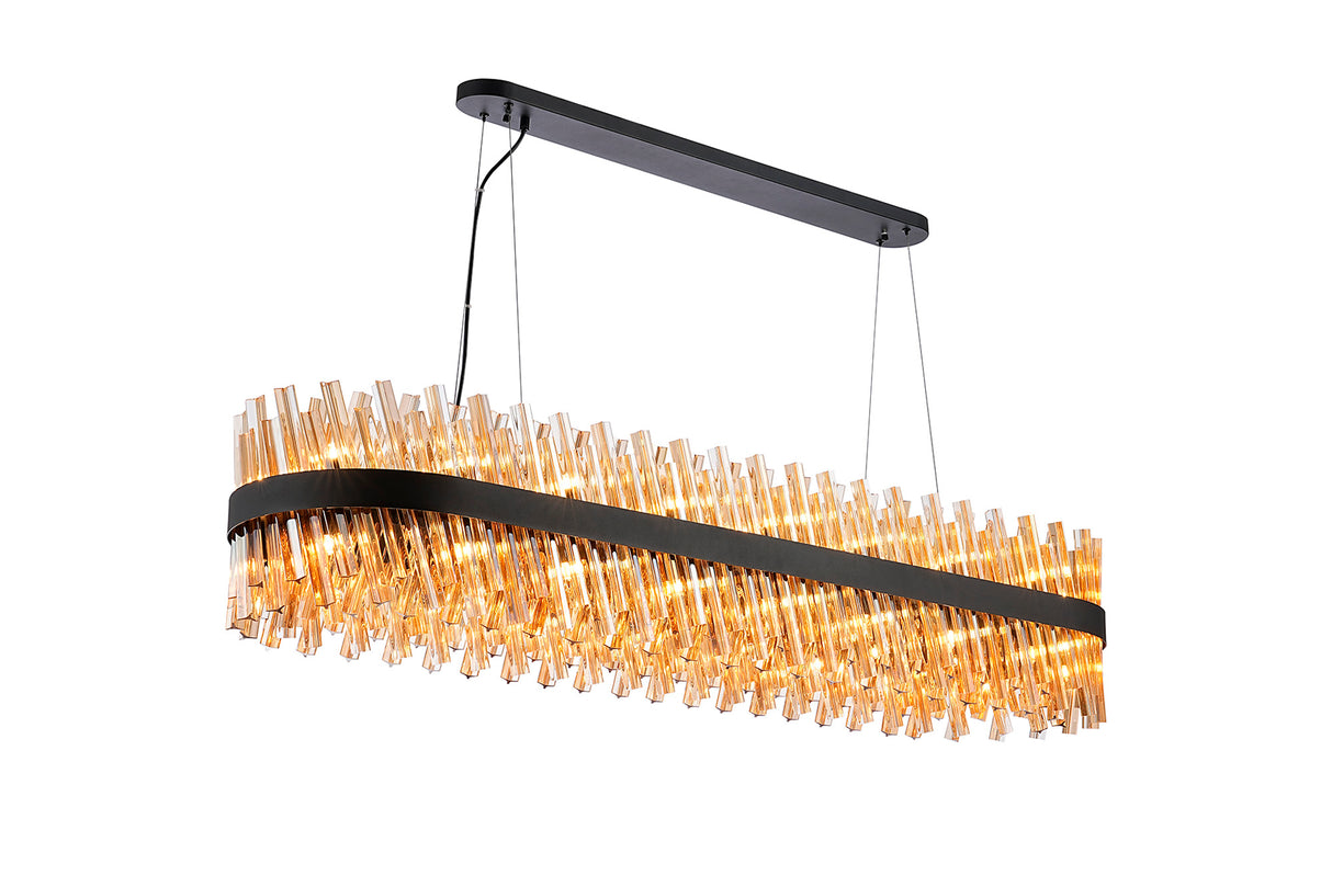Melville 1.5m 36 Light G9, Pendant Oblong, Satin Black / Amber Item Weight: 33.98kg