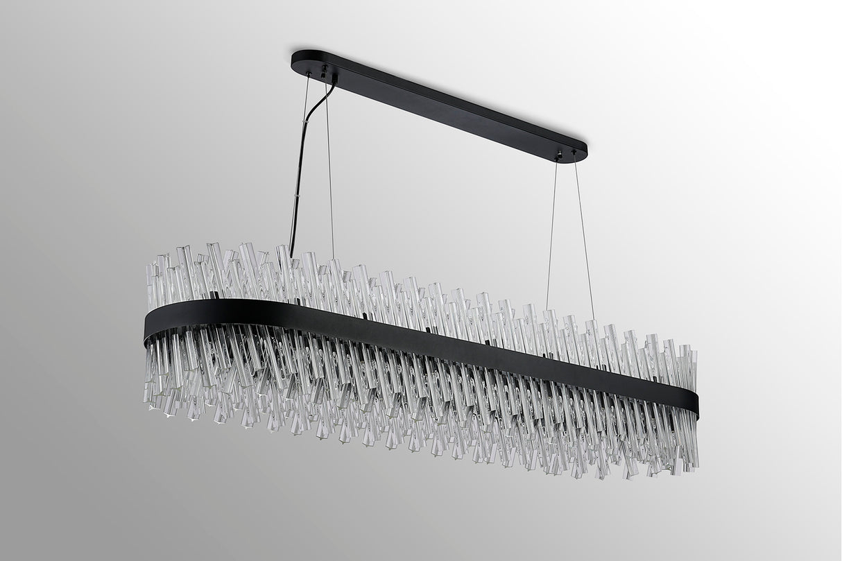 Melville 1.5m 36 Light G9, Pendant Oblong, Satin Black / Clear Item Weight: 33.98kg