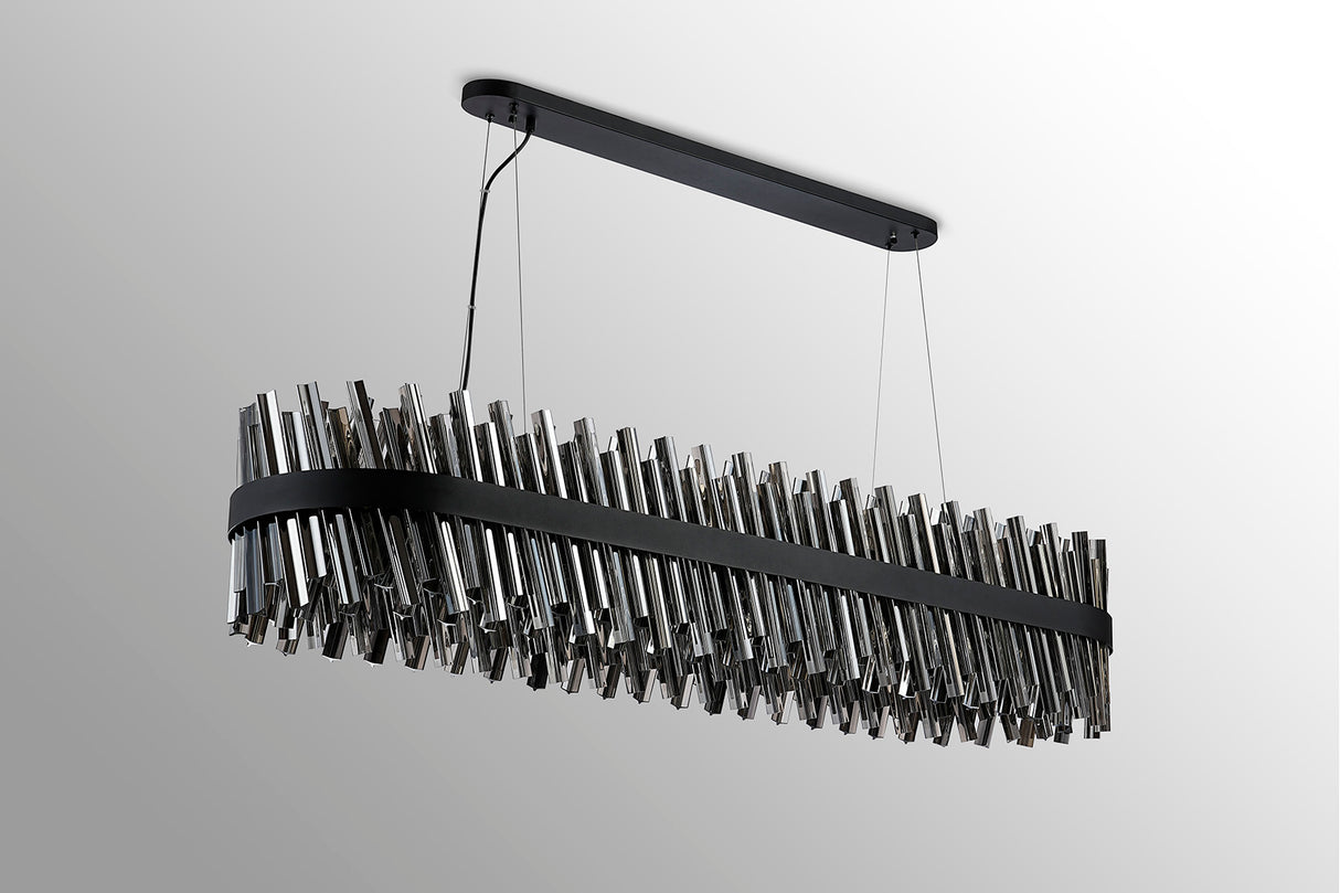 Melville 1.5m 36 Light G9, Pendant Oblong, Satin Black / Smoke Item Weight: 33.98kg