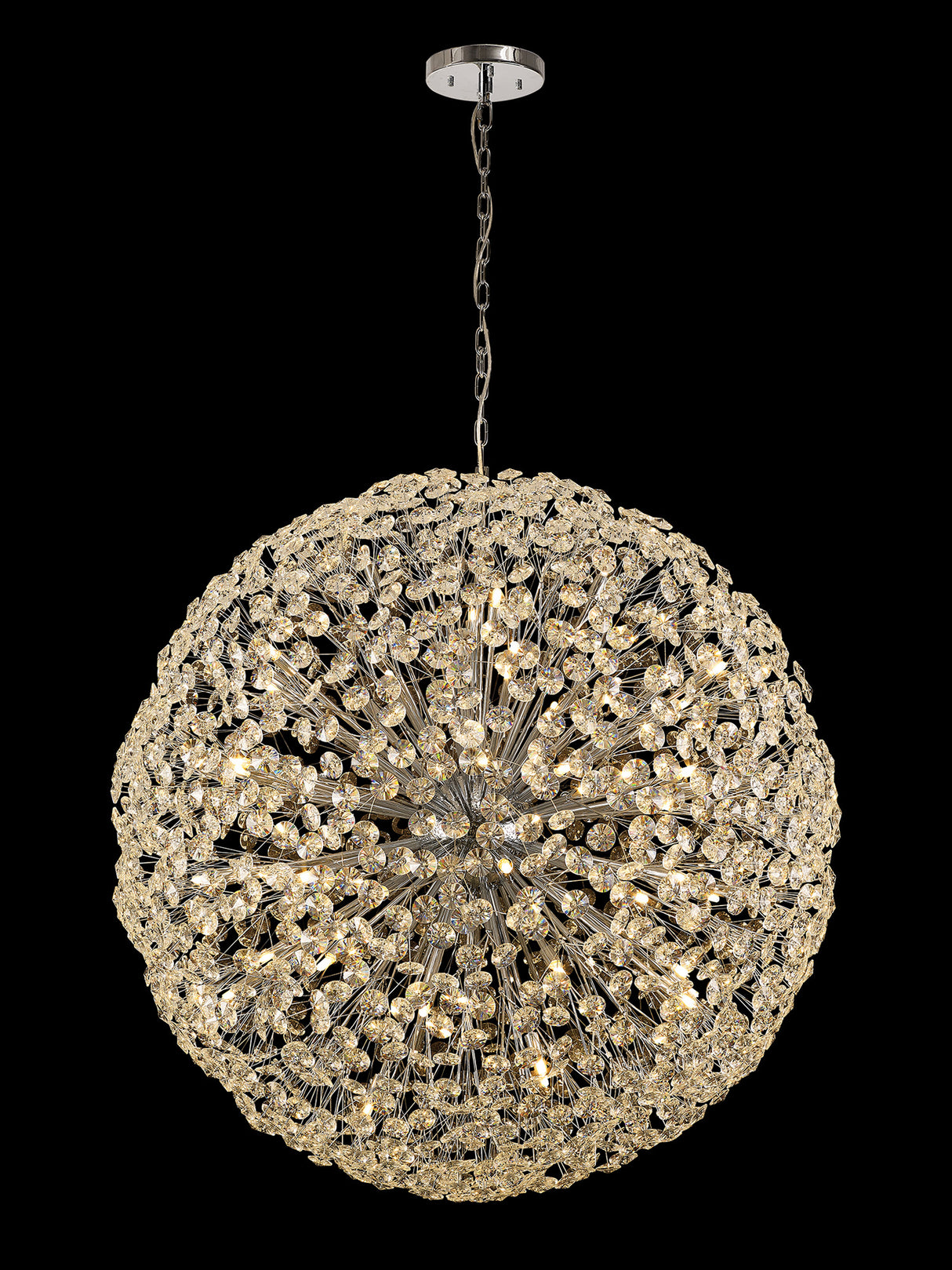Byrne Pendant 1.2m Sphere 64 Light G9 Polished Chrome / Crystal, Item Weight: 60kg