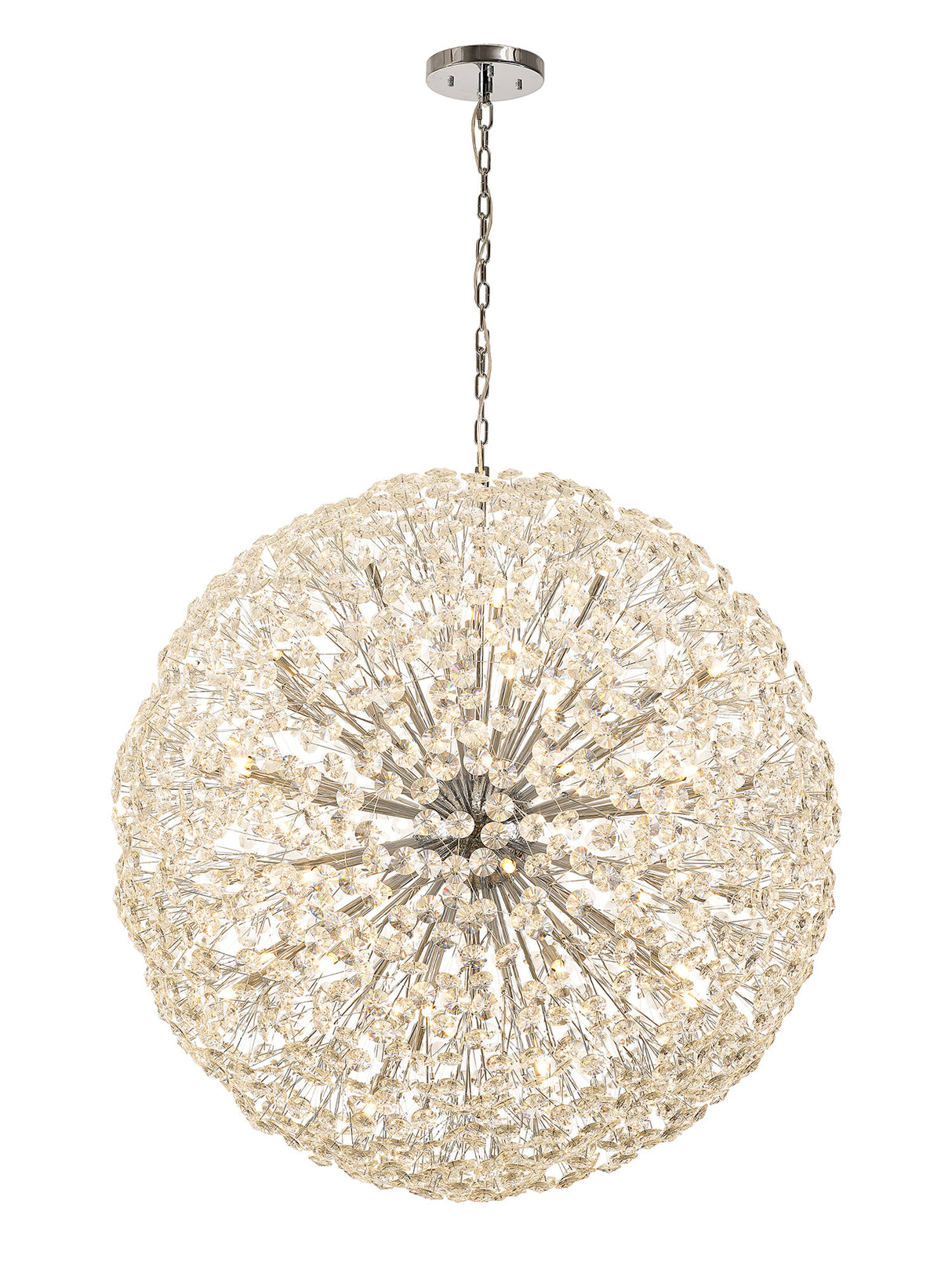 Byrne Pendant 1.2m Sphere 64 Light G9 Polished Chrome / Crystal, Item Weight: 60kg
