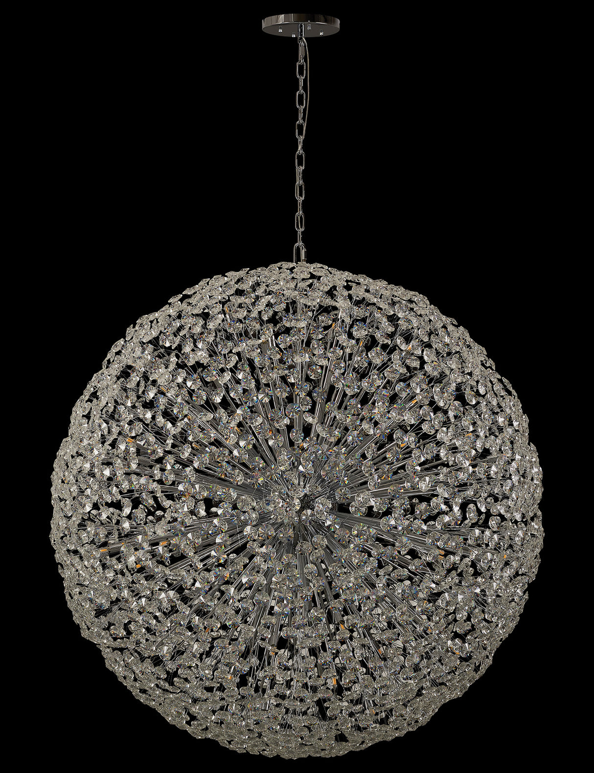 Byrne Pendant 1.5m Sphere 84 Light G9 Polished Chrome / Crystal, Item Weight: 100kg