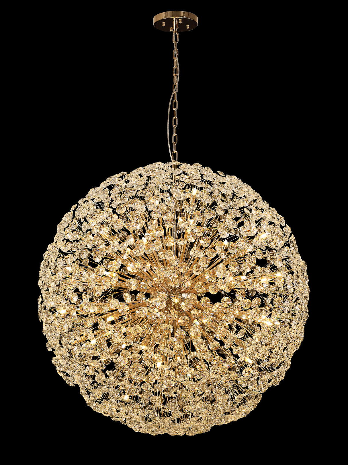 Byrne Pendant 1.2m Sphere 64 Light G9 French Gold / Crystal, Item Weight: 60kg