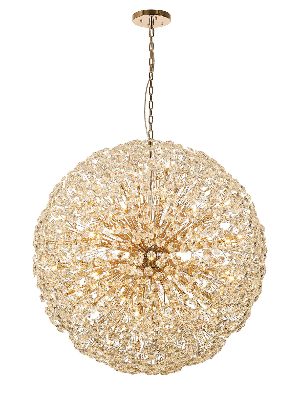 Byrne Pendant 1.2m Sphere 64 Light G9 French Gold / Crystal, Item Weight: 60kg