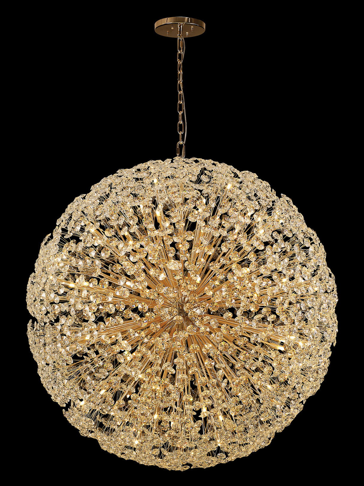 Byrne Pendant 1.5m Sphere 84 Light G9 French Gold / Crystal, Item Weight: 100kg