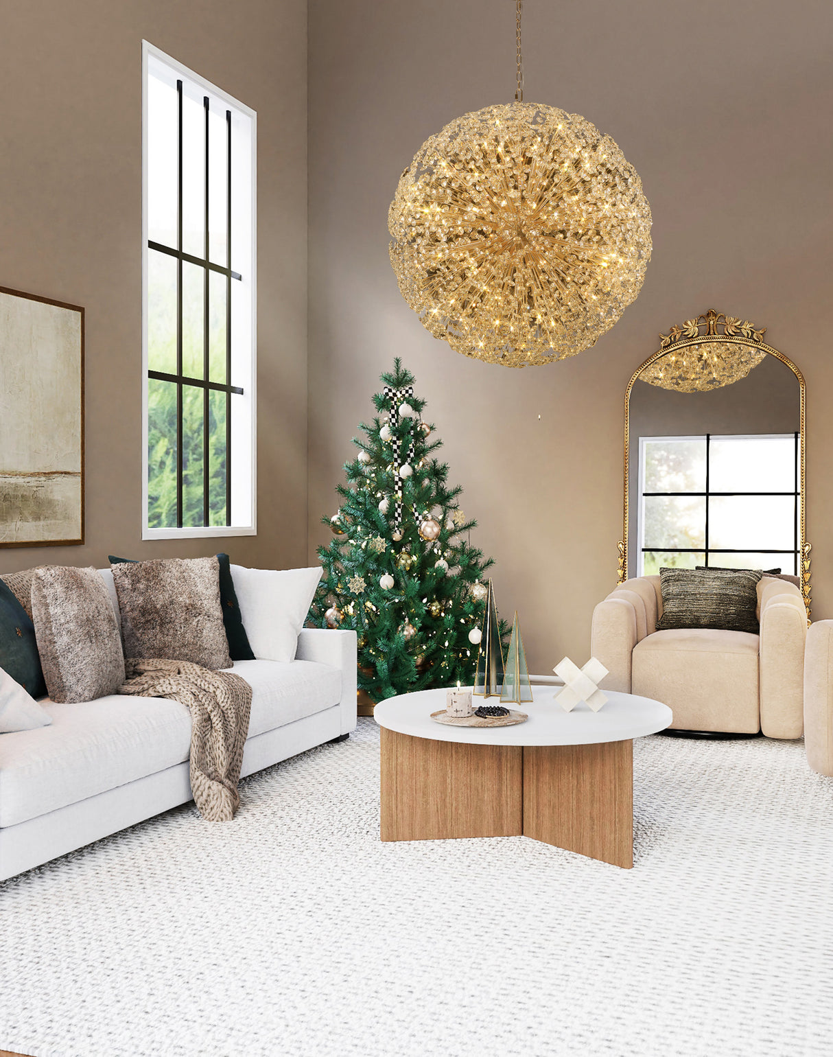 Byrne Pendant 1.5m Sphere 84 Light G9 French Gold / Crystal, Item Weight: 100kg