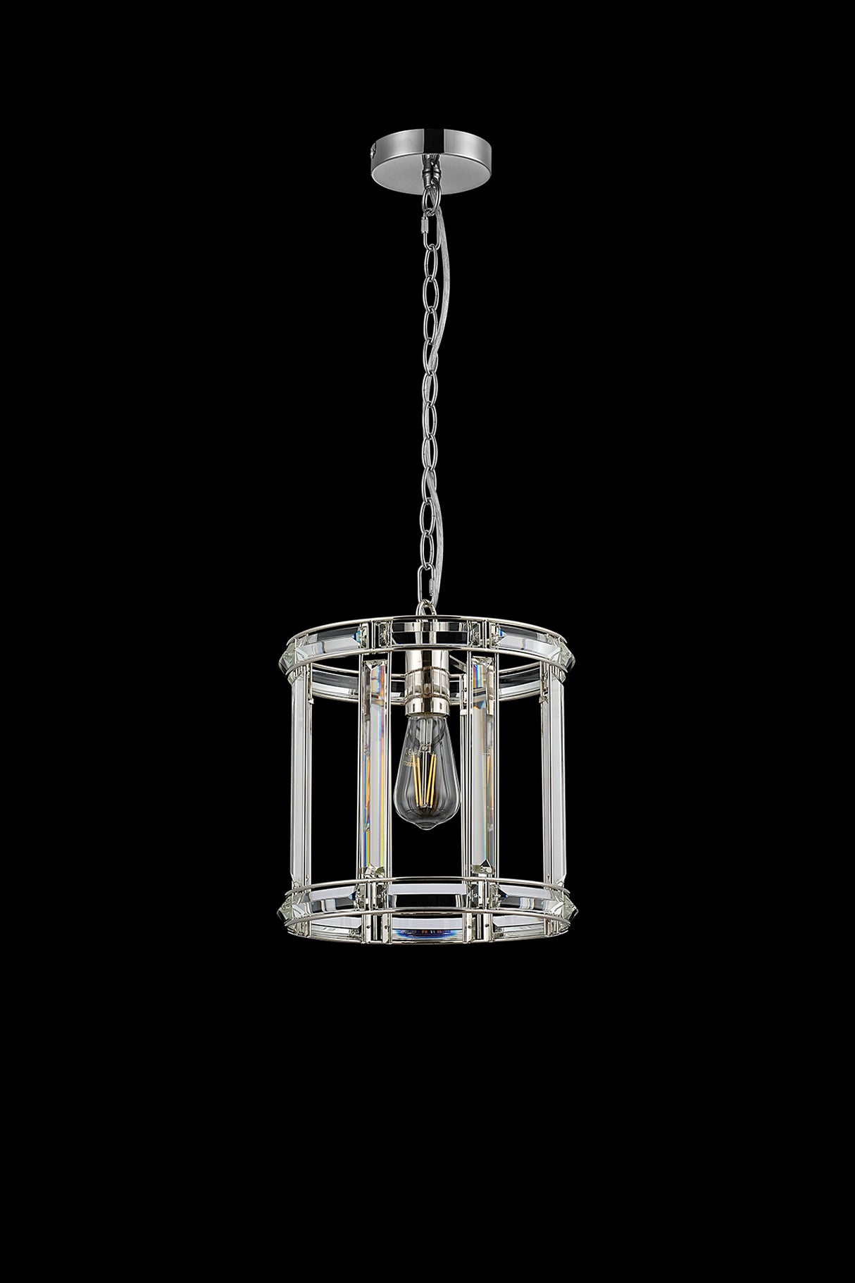 Ellison Round Drum Pendant/Semi Ceiling, 1 Light E27, Polished Nickel