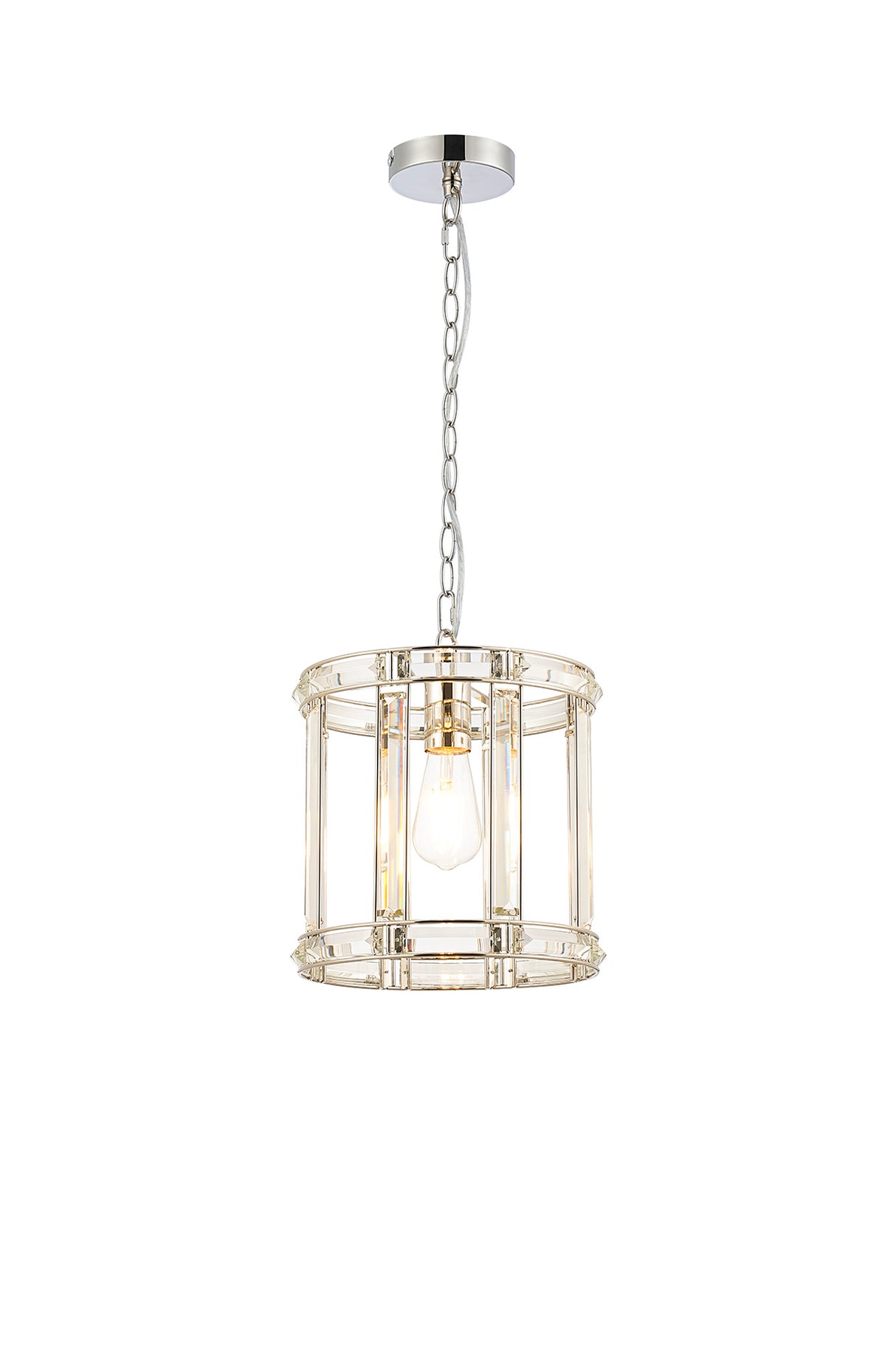 Ellison Round Drum Pendant/Semi Ceiling, 1 Light E27, Polished Nickel