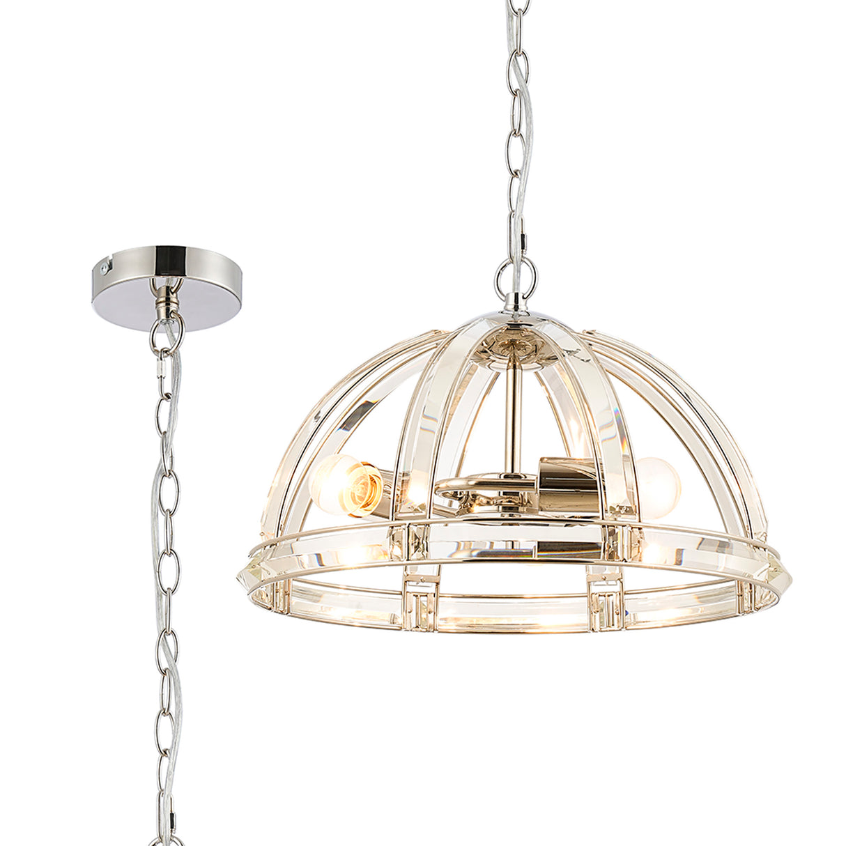 Ellison Medium Dome Pendant, 3 Light E27, Polished Nickel