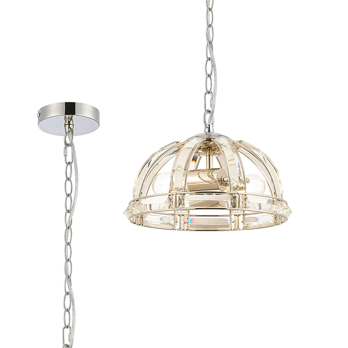 Ellison Small Dome Pendant, 2 Light E27, Polished Nickel