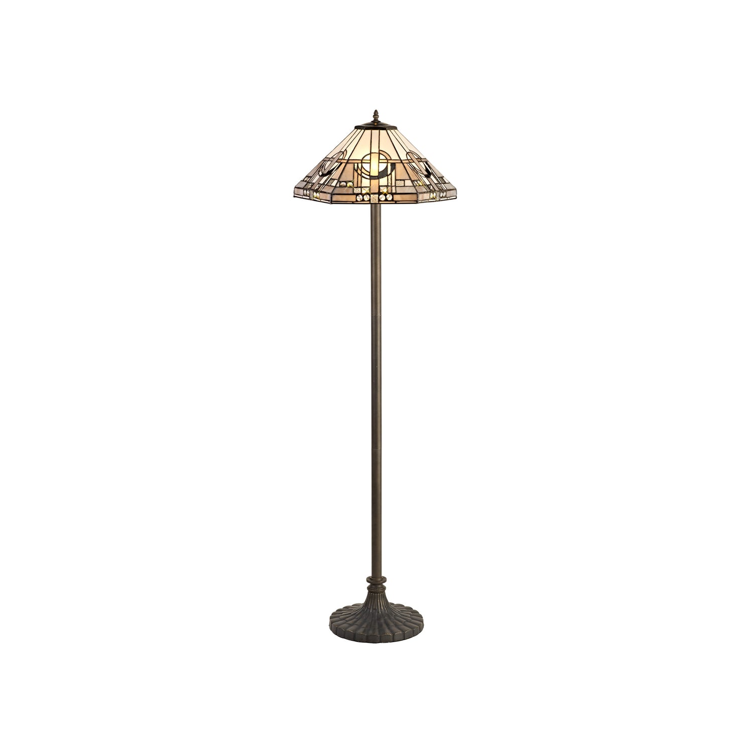 Bould 2 Light Stepped Design Floor Lamp E27 With 40cm Tiffany Shade, White/Grey/Black/Clear Crystal/Aged Antique Brass
