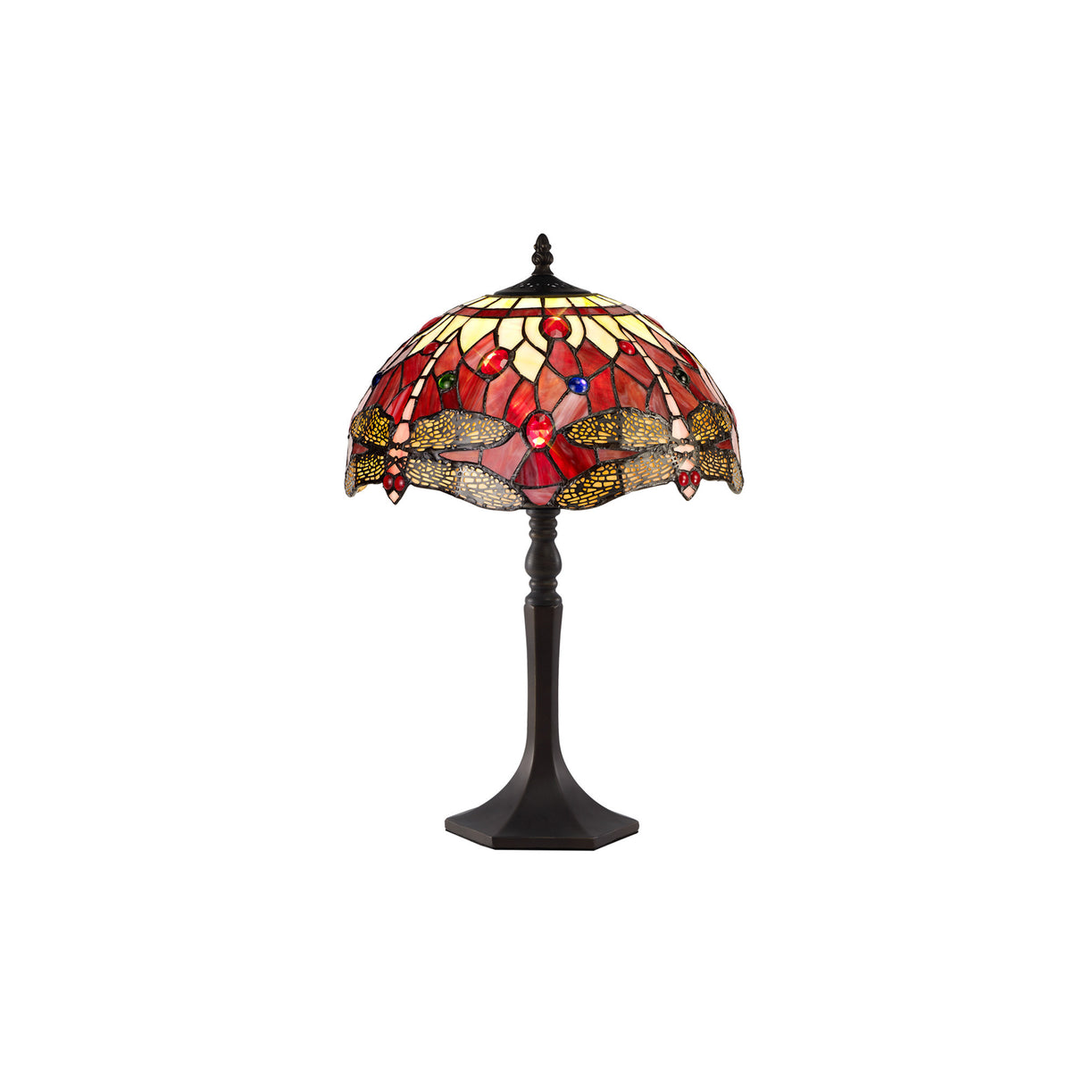 Hinnigan 1 Light Octagonal Table Lamp E27 With 30cm Tiffany Shade, Purple/Pink/Crystal/Aged Antique Brass