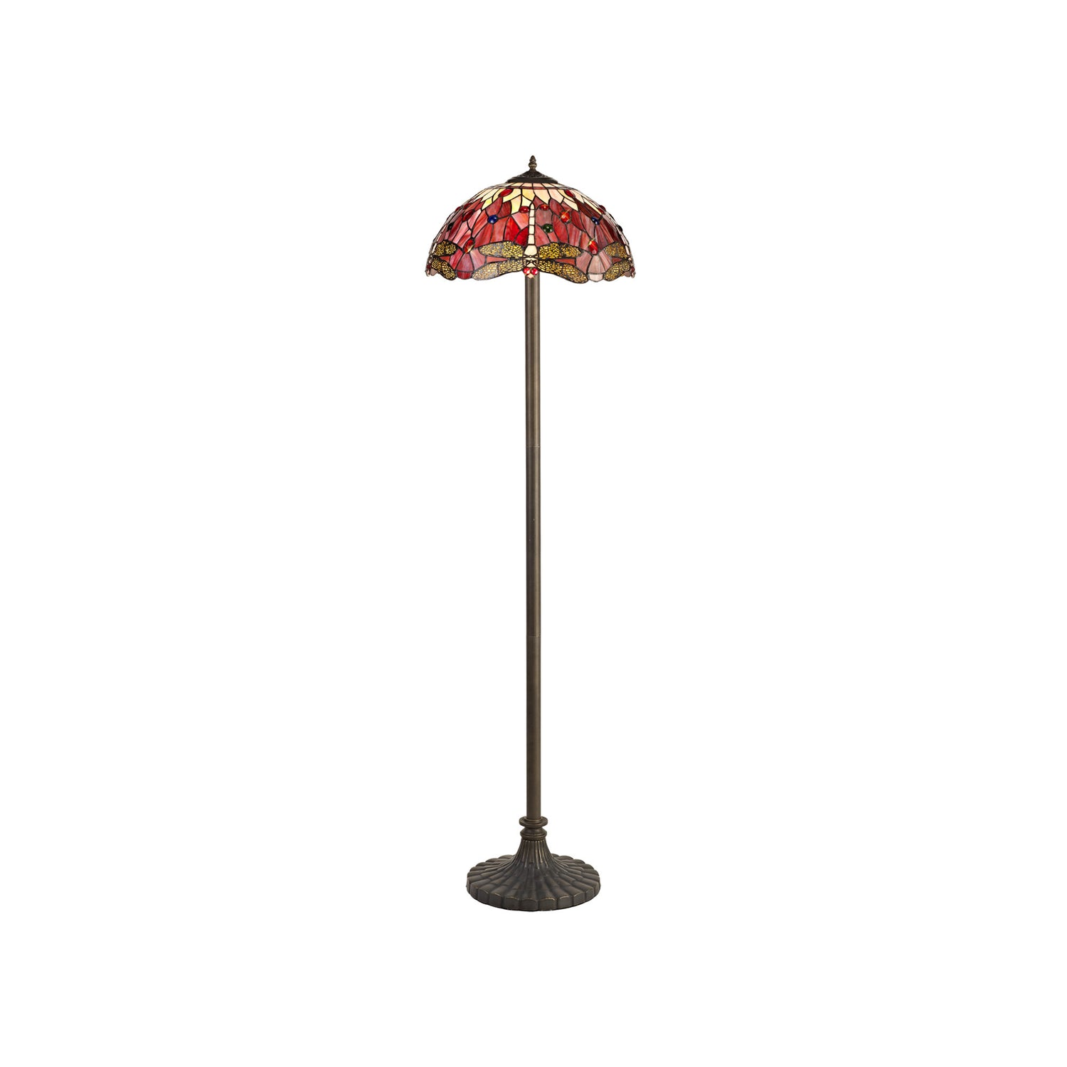 Hinnigan 2 Light Stepped Design Floor Lamp E27 With 40cm Tiffany Shade, Purple/Pink/Crystal/Aged Antique Brass