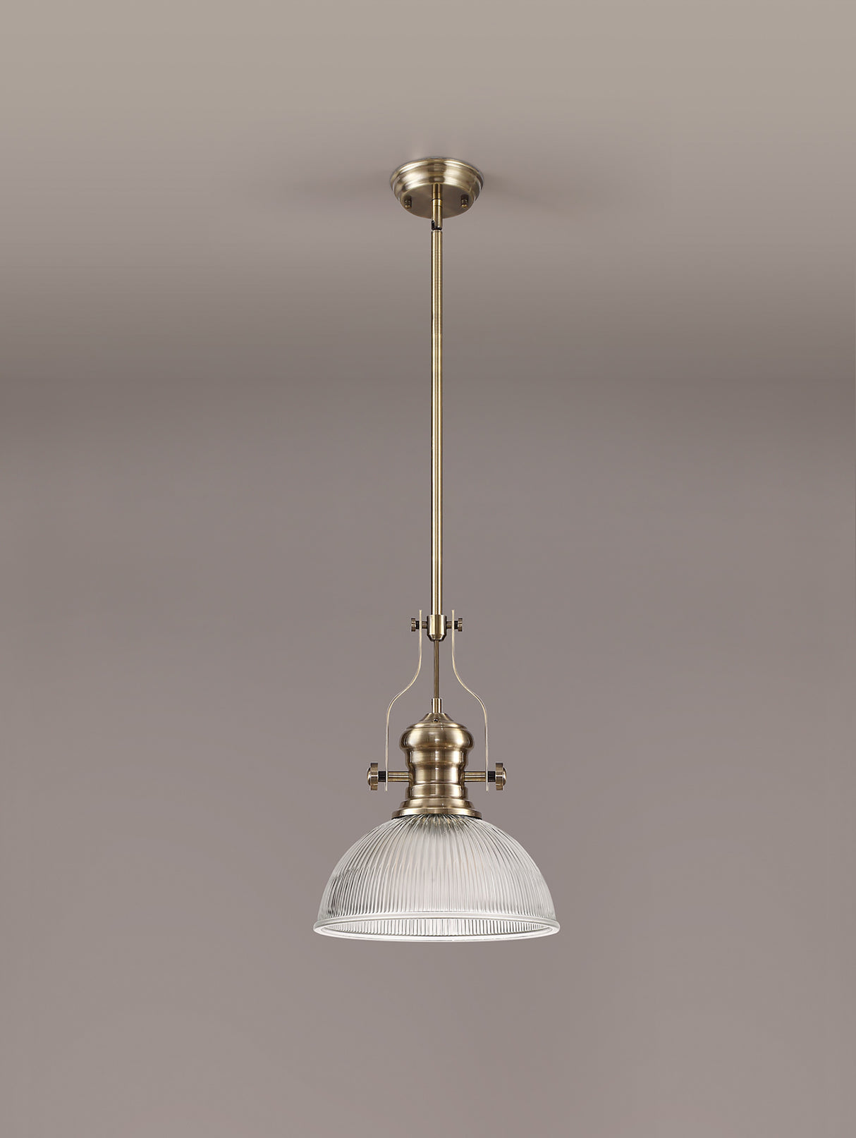 Munro 1 Light Pendant E27 With 30cm Dome Glass Shade, Antique Brass/Clear