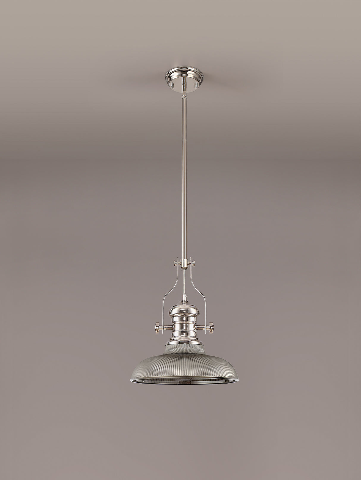 Munro 1 Light Pendant E27 With 30cm Round Glass Shade, Polished Nickel/Smoked