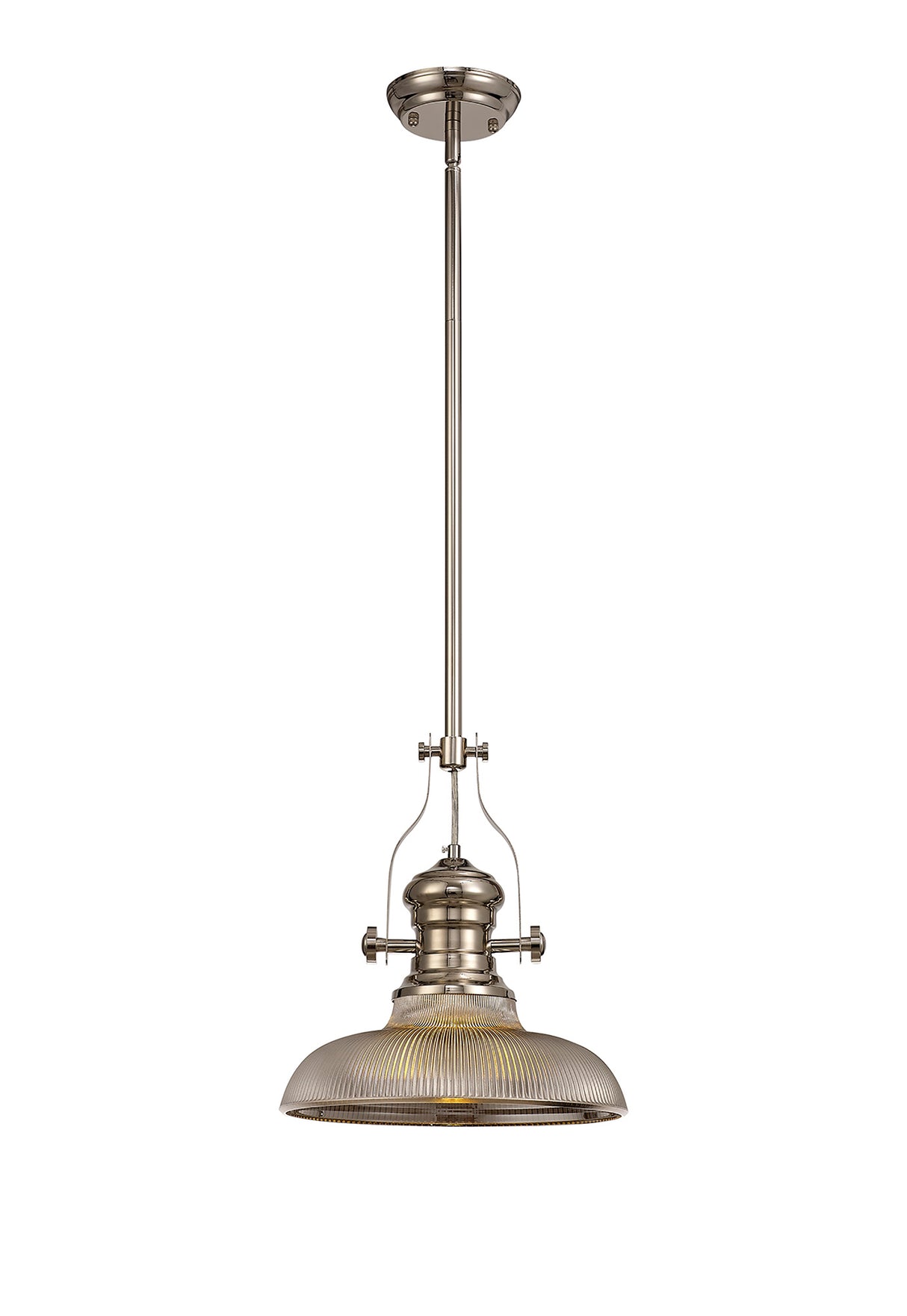 Munro 1 Light Pendant E27 With 30cm Round Glass Shade, Polished Nickel/Smoked