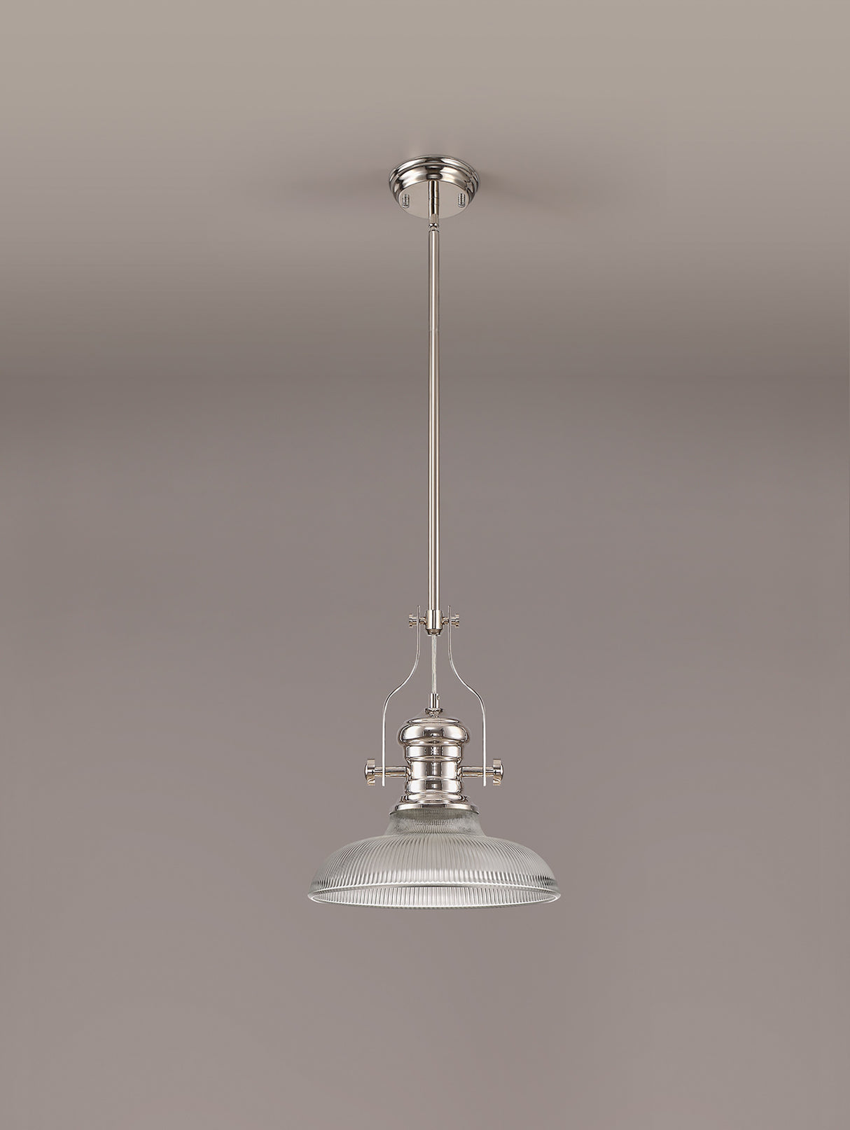 Munro 1 Light Pendant E27 With 30cm Round Glass Shade, Polished Nickel/Clear
