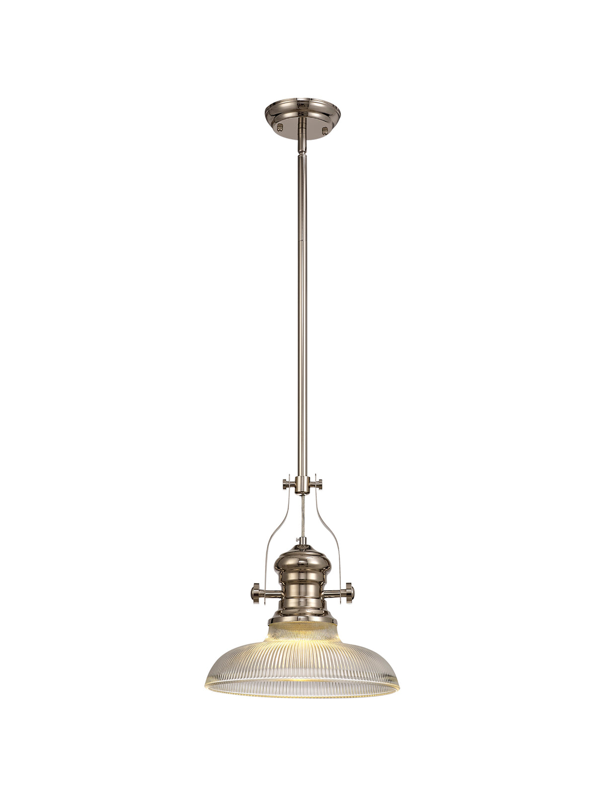 Munro 1 Light Pendant E27 With 30cm Round Glass Shade, Polished Nickel/Clear