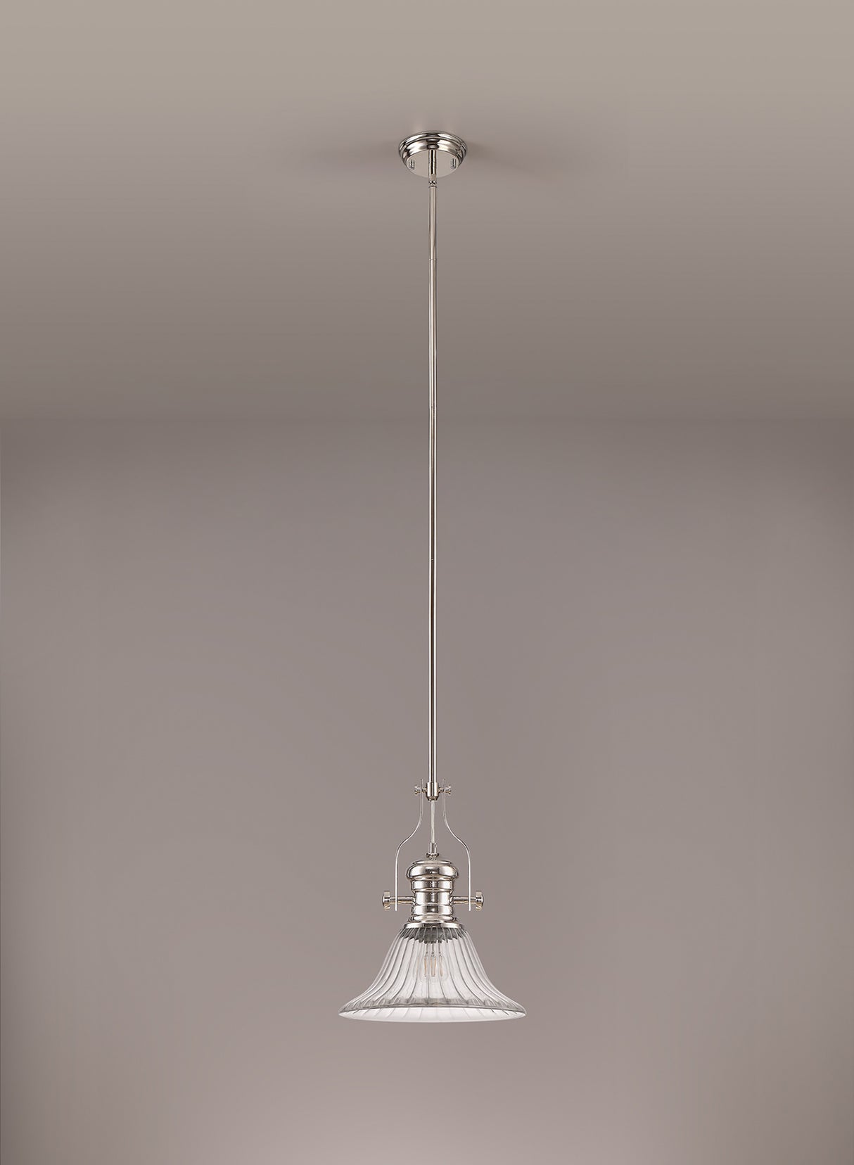 Munro 1 Light Pendant E27 With 30cm Bell Glass Shade, Polished Nickel/Clear