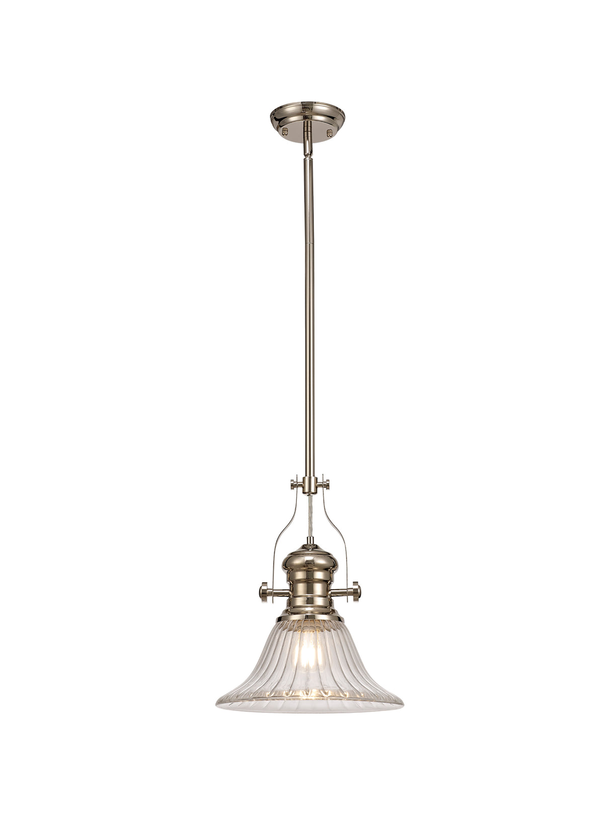 Munro 1 Light Pendant E27 With 30cm Bell Glass Shade, Polished Nickel/Clear
