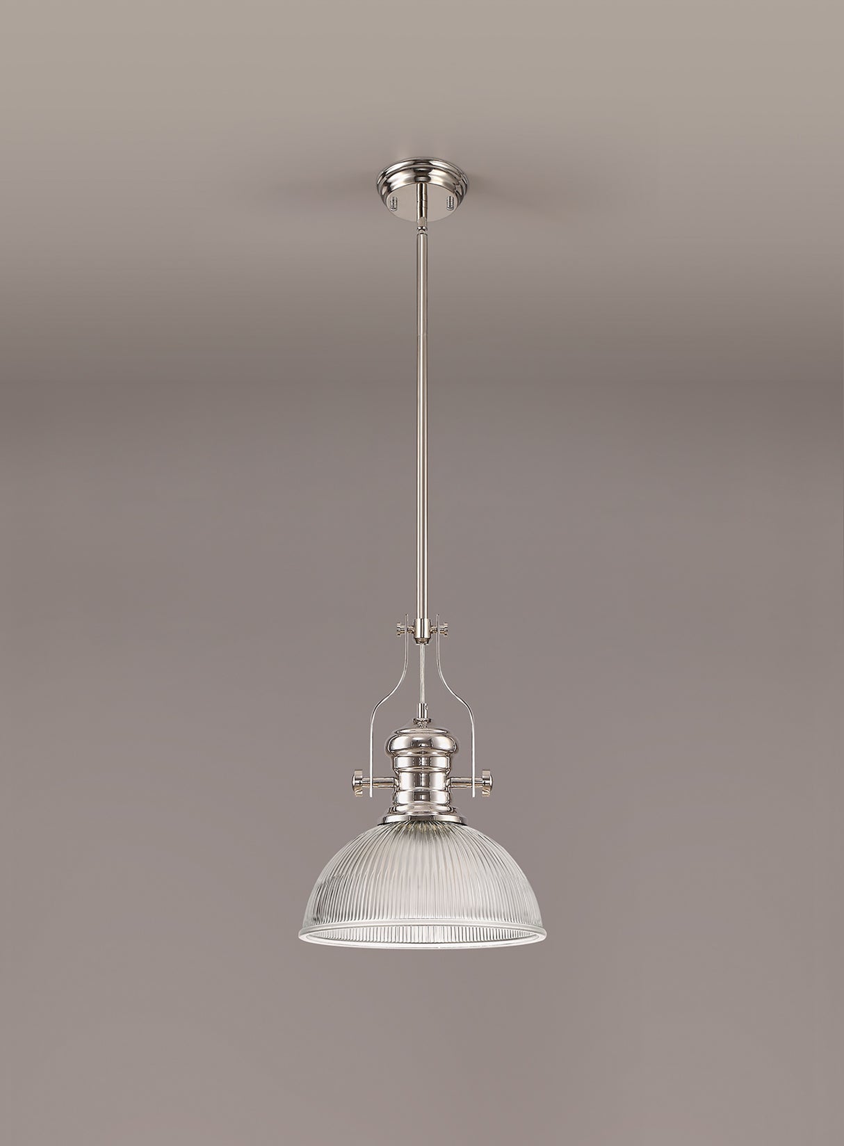 Munro 1 Light Pendant E27 With 30cm Dome Glass Shade, Polished Nickel/Clear