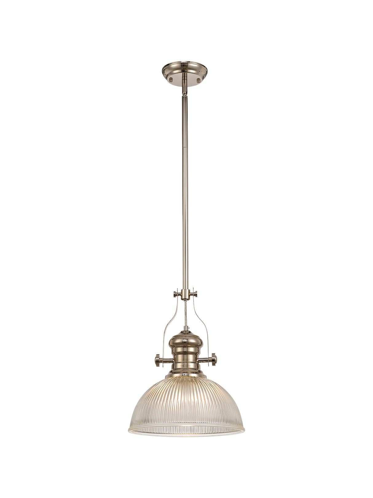 Munro 1 Light Pendant E27 With 30cm Dome Glass Shade, Polished Nickel/Clear