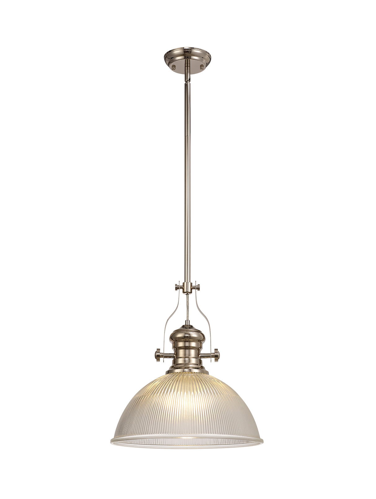 Munro 1 Light Pendant E27 With 38cm Dome Glass Shade, Polished Nickel/Clear