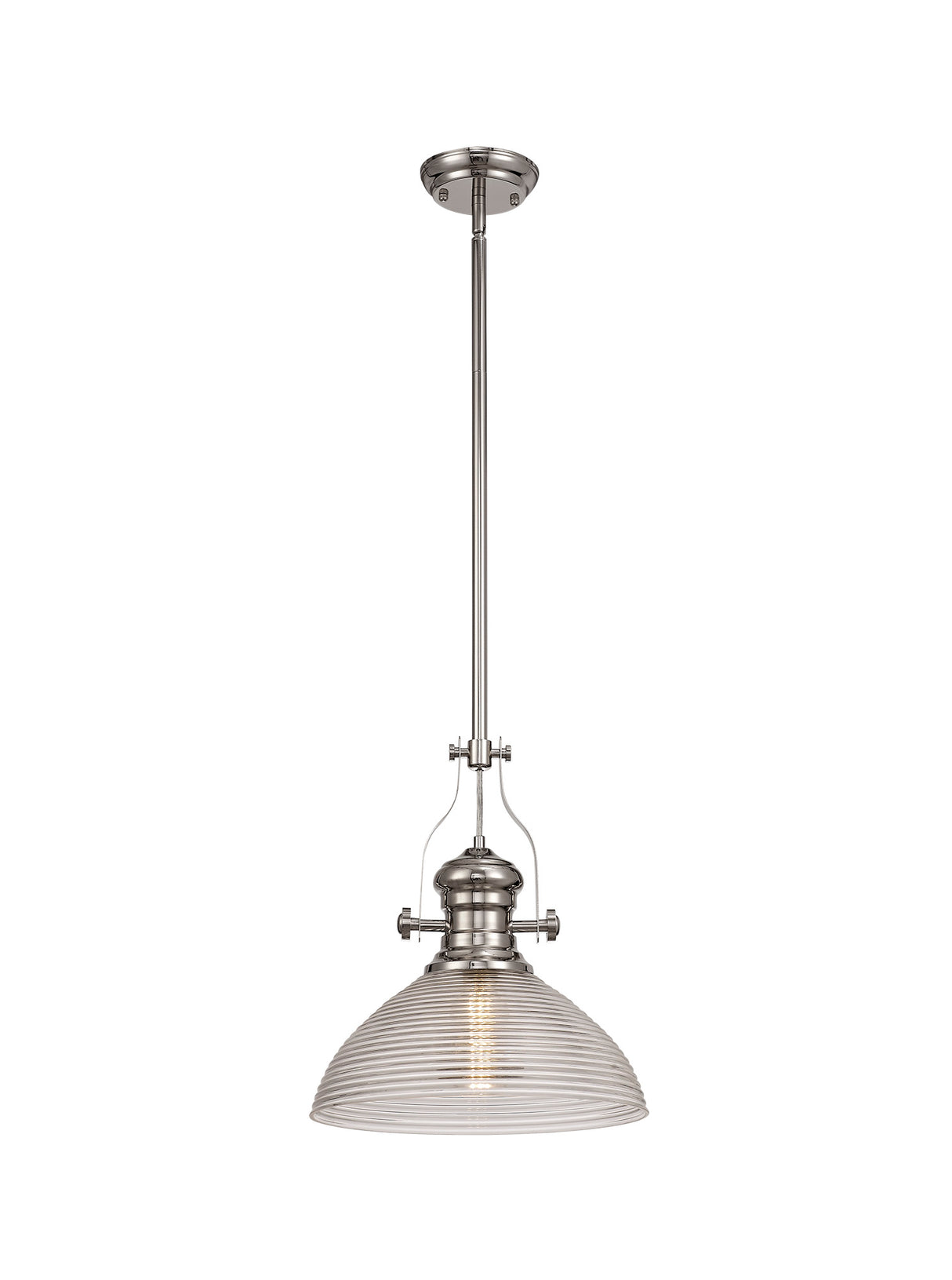 Munro 1 Light Pendant E27 With 33.5cm Prismatic Glass Shade, Polished Nickel/Clear