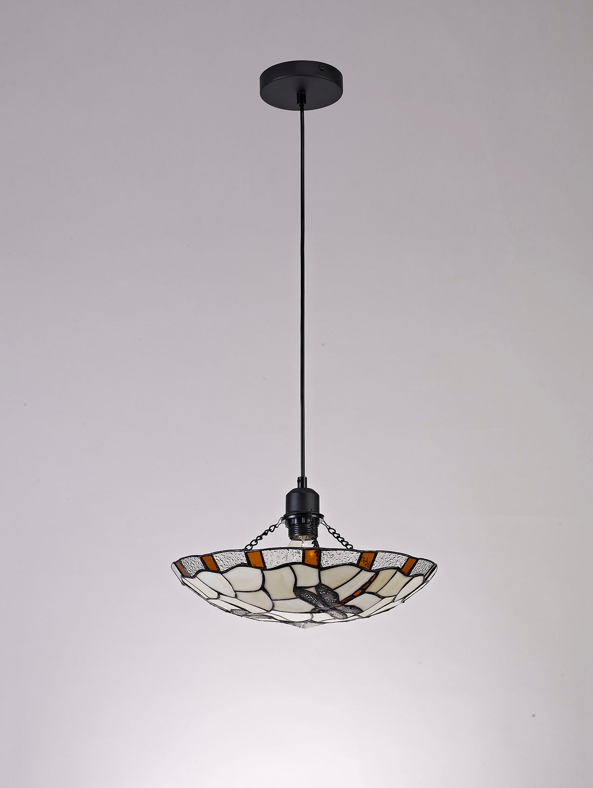 Rostron 1 Light Pendant E27 With 35cm Tiffany Shade, Amber/Cream/Clear Crystal/Black