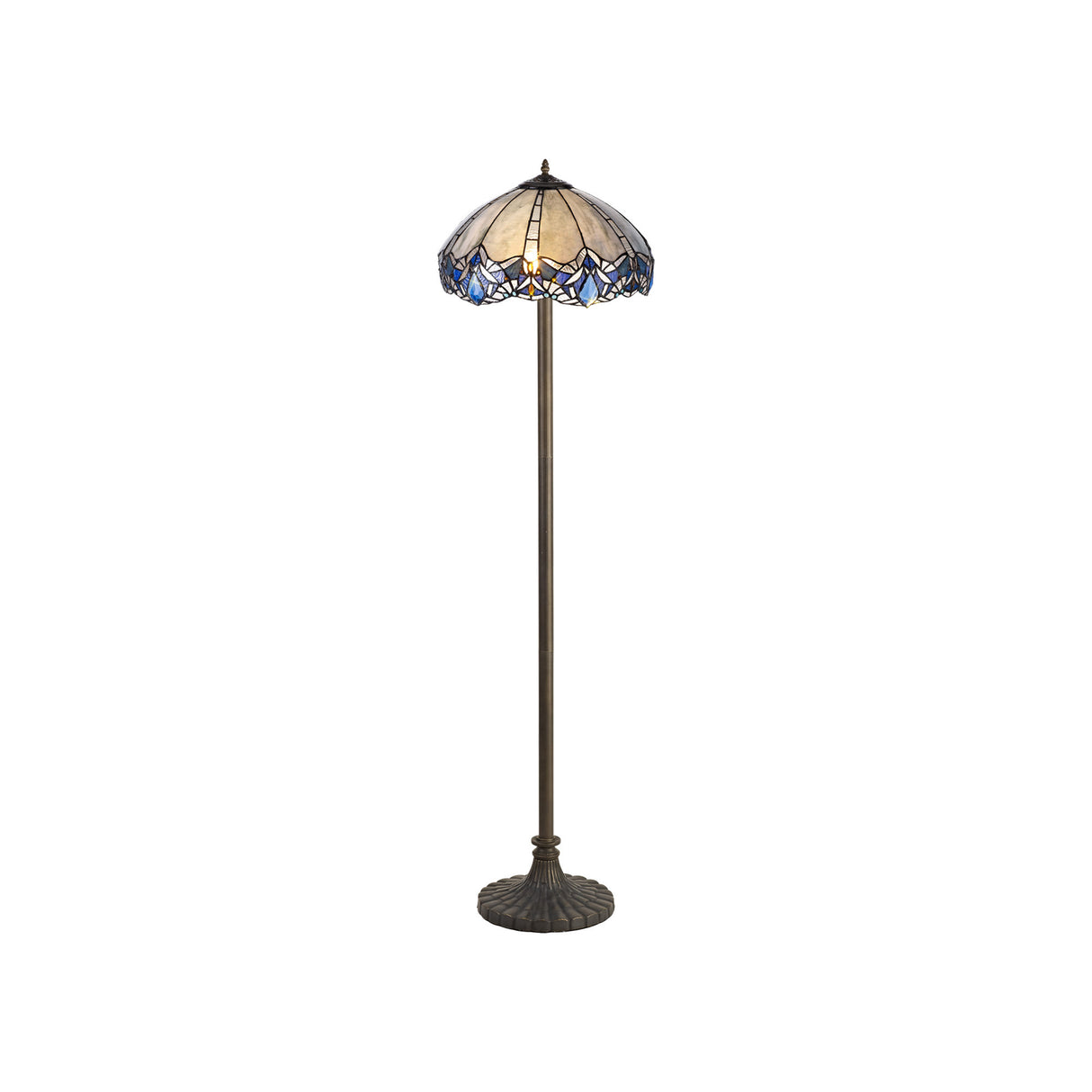 Siddall 2 Light Stepped Design Floor Lamp E27 With 40cm Tiffany Shade, Blue/Clear Crystal/Aged Antique Brass
