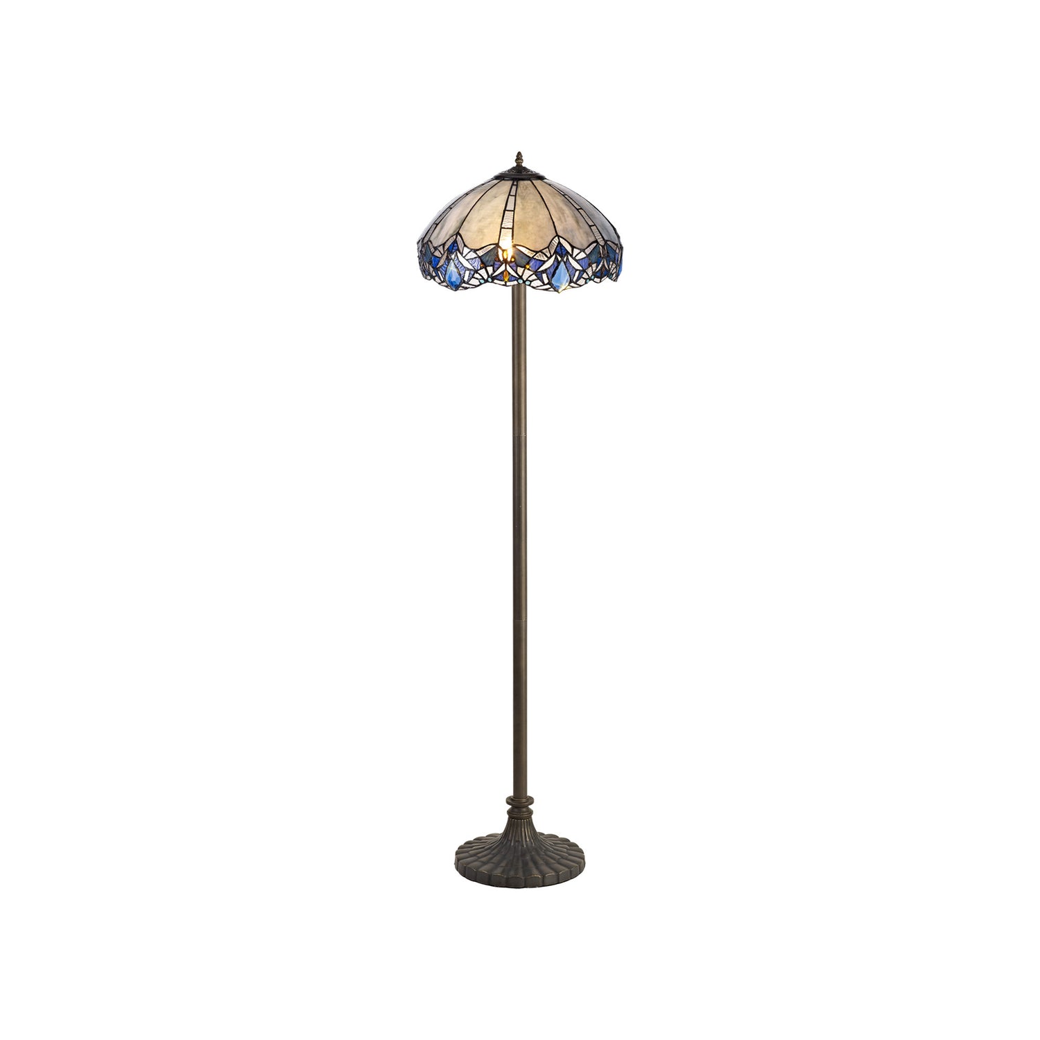 Siddall 2 Light Stepped Design Floor Lamp E27 With 40cm Tiffany Shade, Blue/Clear Crystal/Aged Antique Brass