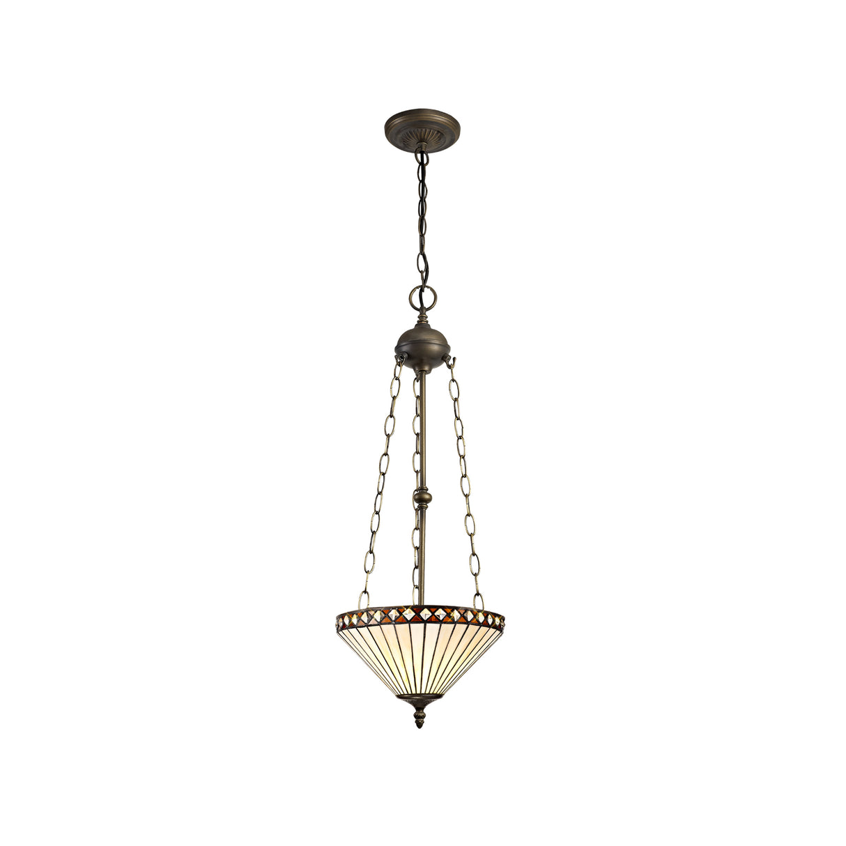 Wearne 3 Light Uplighter Pendant E27 With 30cm Tiffany Shade, Amber/Cream/Crystal/Aged Antique Brass