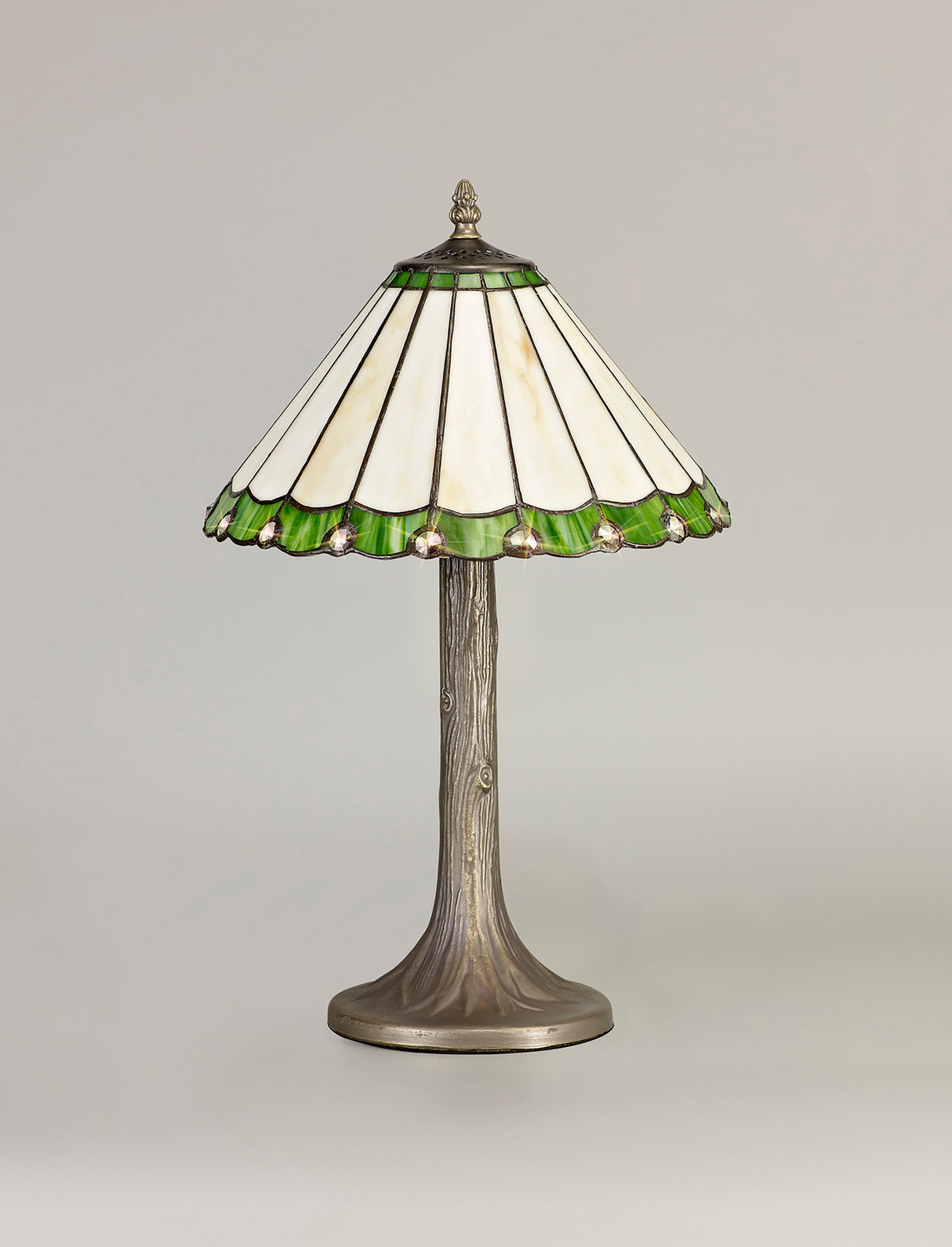 Williams 1 Light Tree Like Table Lamp E27 With 30cm Tiffany Shade, Green/Cream/Crystal/Aged Antique Brass