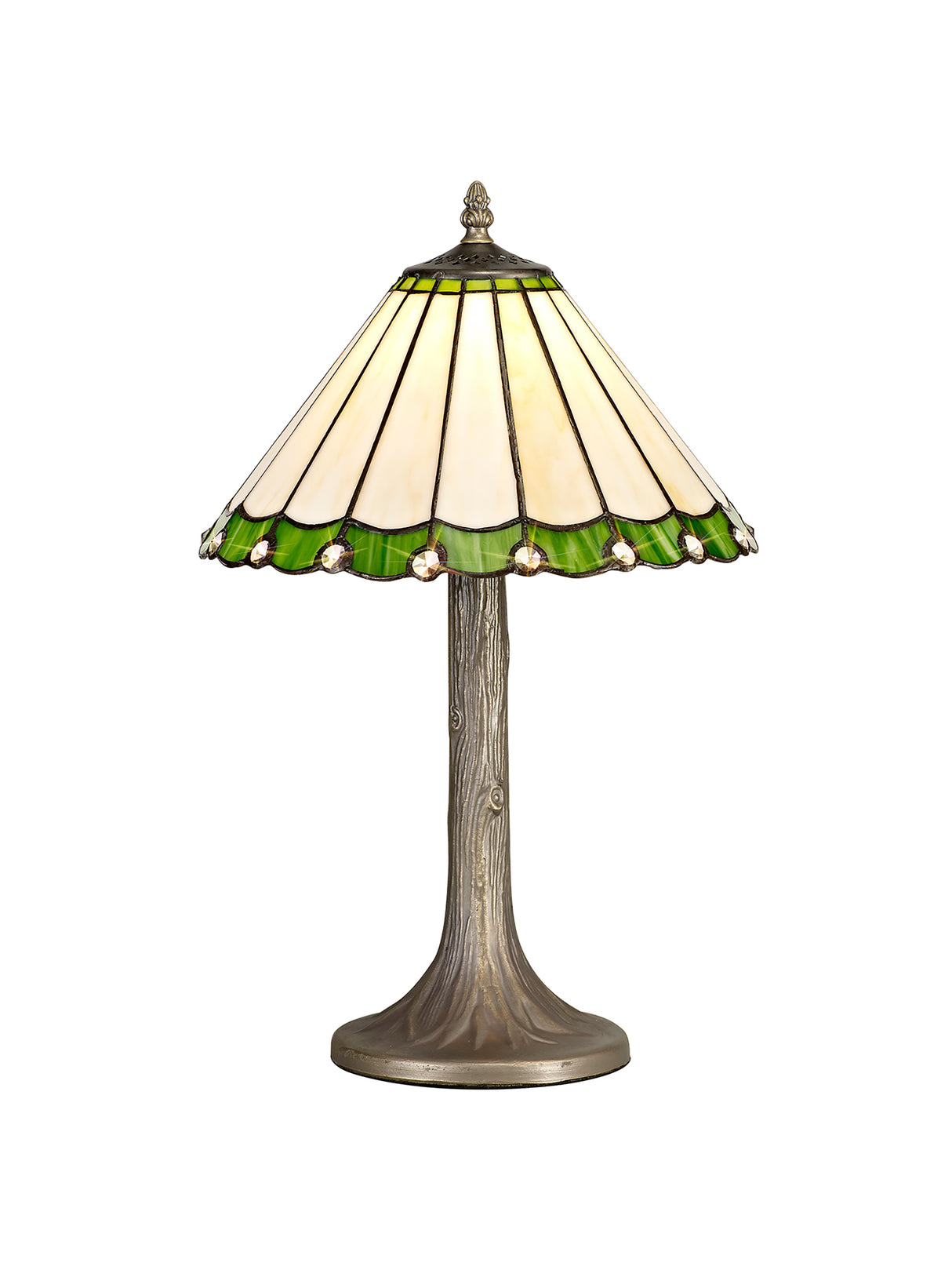 Williams 1 Light Tree Like Table Lamp E27 With 30cm Tiffany Shade, Green/Cream/Crystal/Aged Antique Brass